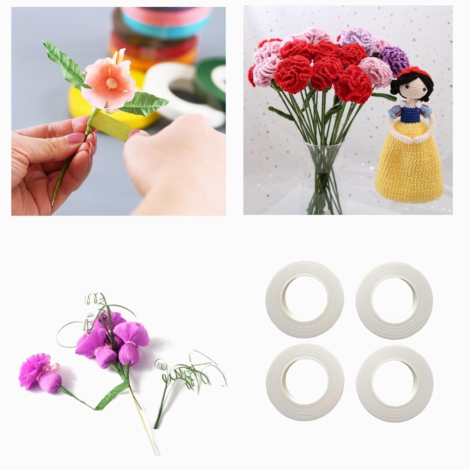 4 Rolls 1/2 Inch Floral Tapes Florist Wraps for Bouquet Stem and Flowers Making Craft Projects (30 Yards, White)