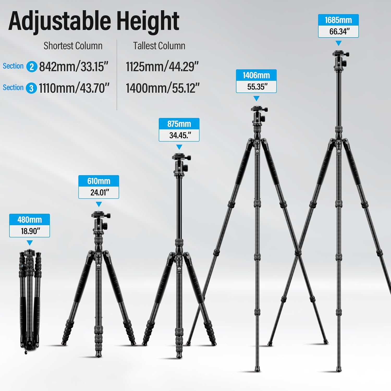 SIRUI Traveler 7C Camera Tripod 65.55 Inches Carbon Fiber Arca Tripod with E-10 360&deg; Panorama Ball Head and Arca Swiss Quick Release Plate Load Capacity up to 17.6Lbs, Convertible to Monopod image number 6