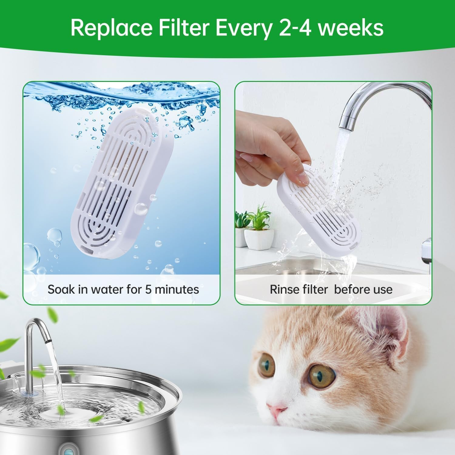 6 Pack Cat Water Fountain Filters,Replacement Filters & Replacement Pre-Filter Sponges for 3.2L/108Oz Pet Water Fountain with Water Level Window image number 5