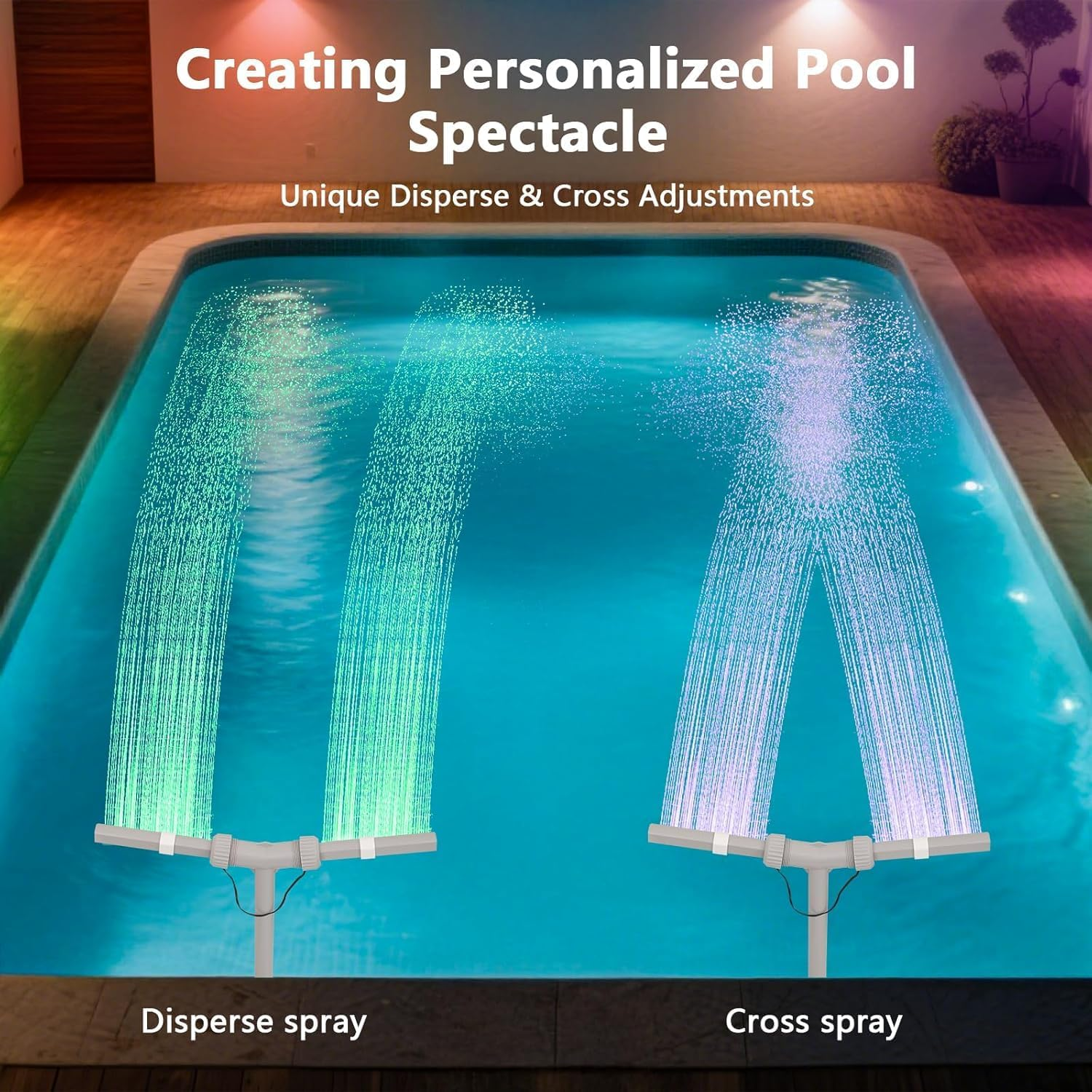 Solar Pool Fountain with Lights, for above and In-Ground Pool with 11Color 6-Mode LED Lights Control by APP, High-Pressure Waterfall, 360&deg;Adjustable Dual Spray Waterfall Sprinkler, for Pool Parties image number 5