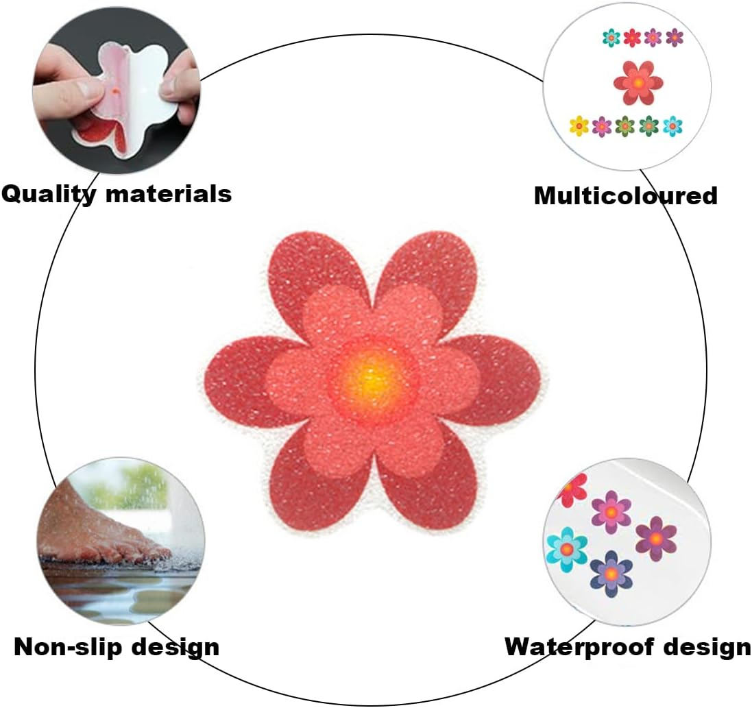 Non-Slip Bathtub Stickers, Floral Design, 10-Pack with Application Scraper (10) image number 5
