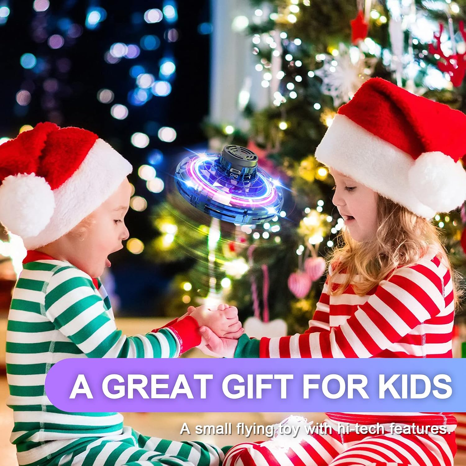 Hand Operated Drone for Kids Adults Gifts, Flying Ball Toys, Mini Spinner Dron with 360&deg; Rotating and Shining LED Lights, Small Helicopter UFO Indoor Outdoor Fun (Blue) - Blue image number 3