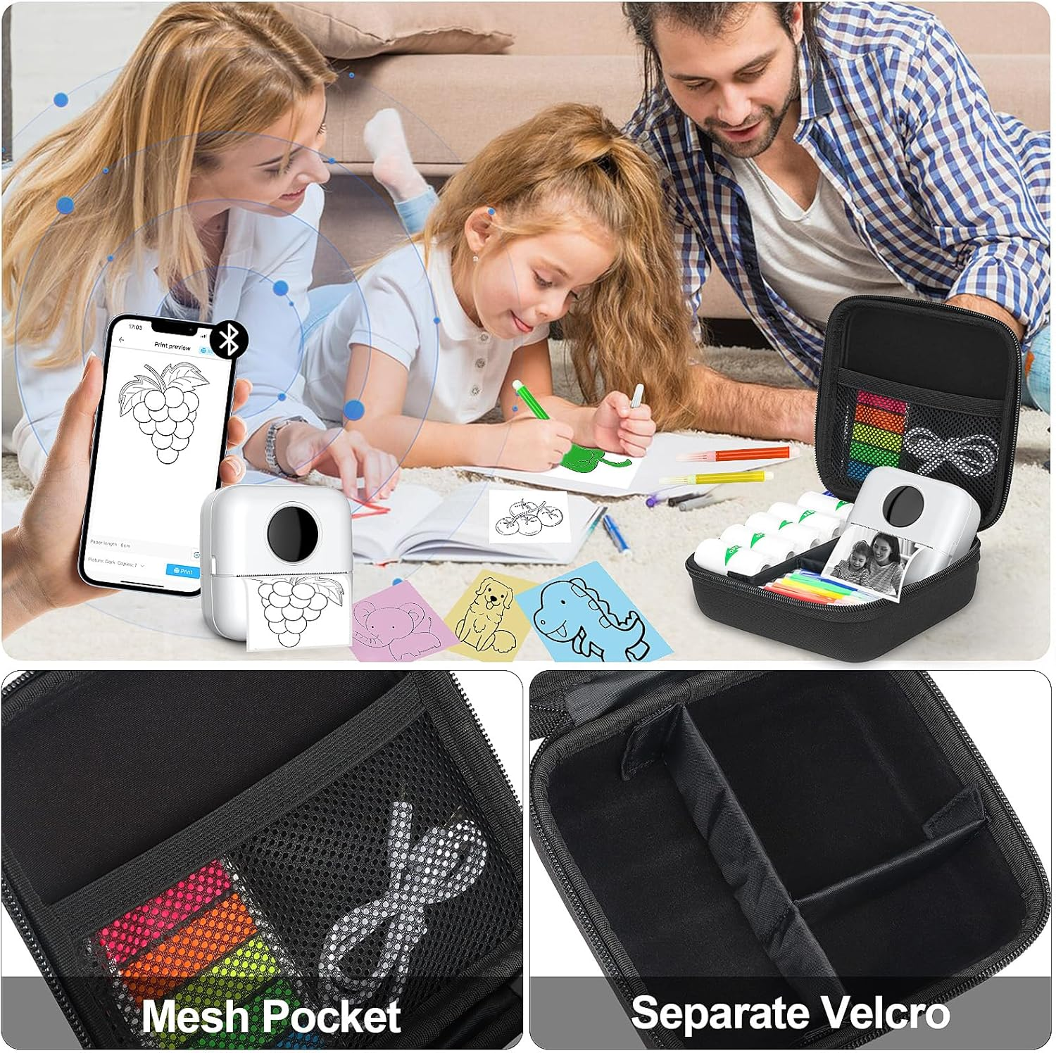 Huijukeji Mini Sticker Printer Case,High-Capacity Hard Protective Box for X5/Phomemo M02/T02 Printer,Portable Carrying Case Suitable for Thermal Inkless Photo Printer,Instant Camera,Label Marker image number 1