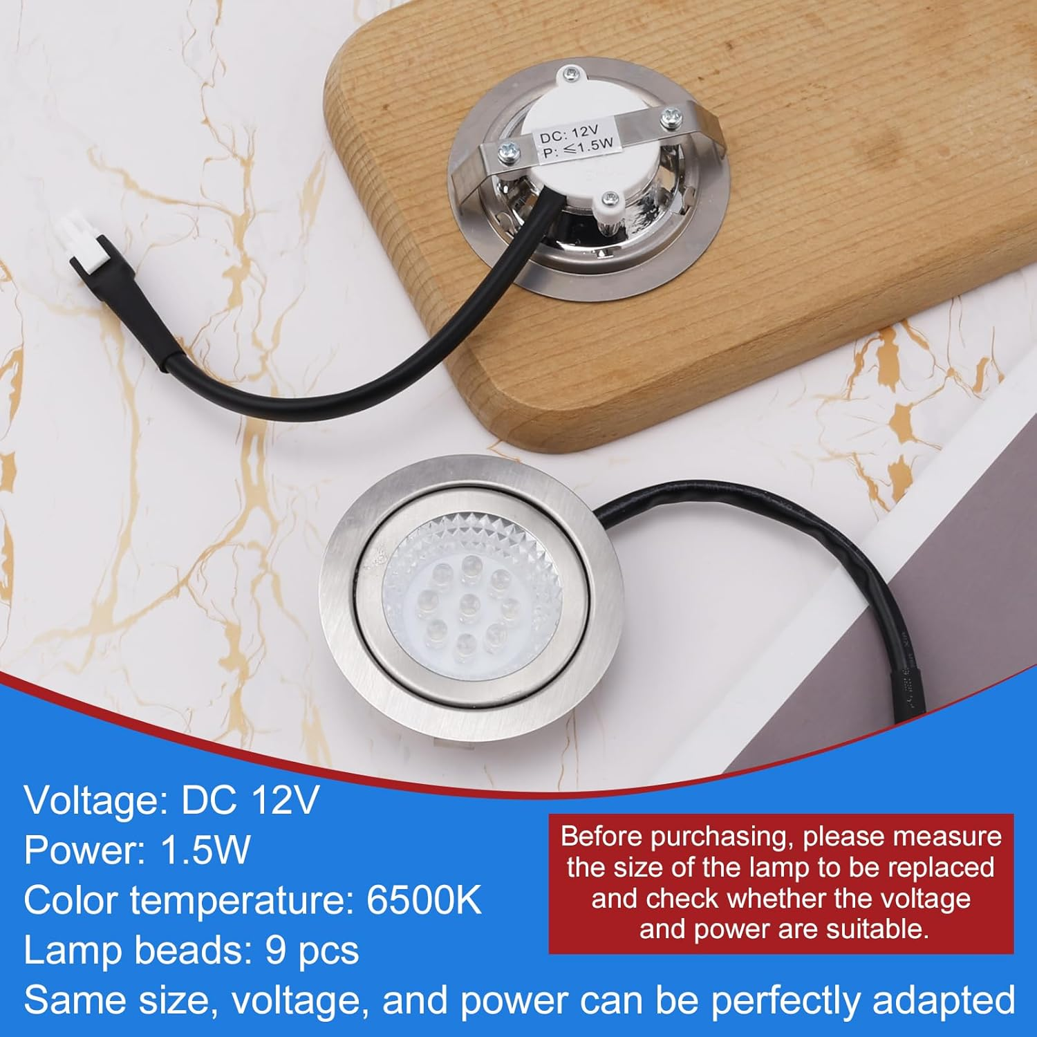 2Pcs Range Hood Light Bulbs Recessed, DC 12V 6500K Stainless Steel Range Hood LED Light Replacement Lights Accessories for Stove Kitchen image number 3