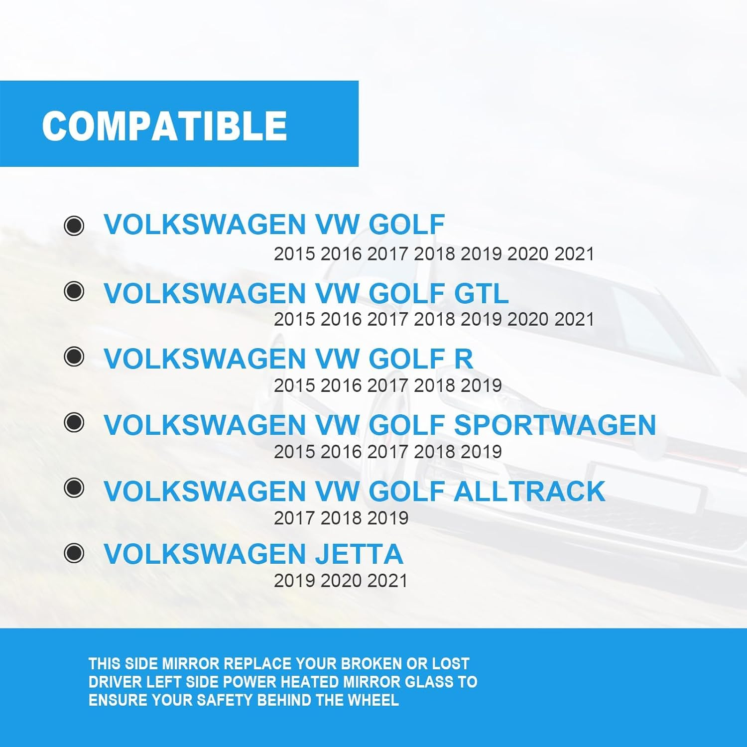 Left Side Heated Mirror Glass - Compatible with Volkswagen VW Golf MK7, GTI, R, Sportwagen, Alltrack image number 5