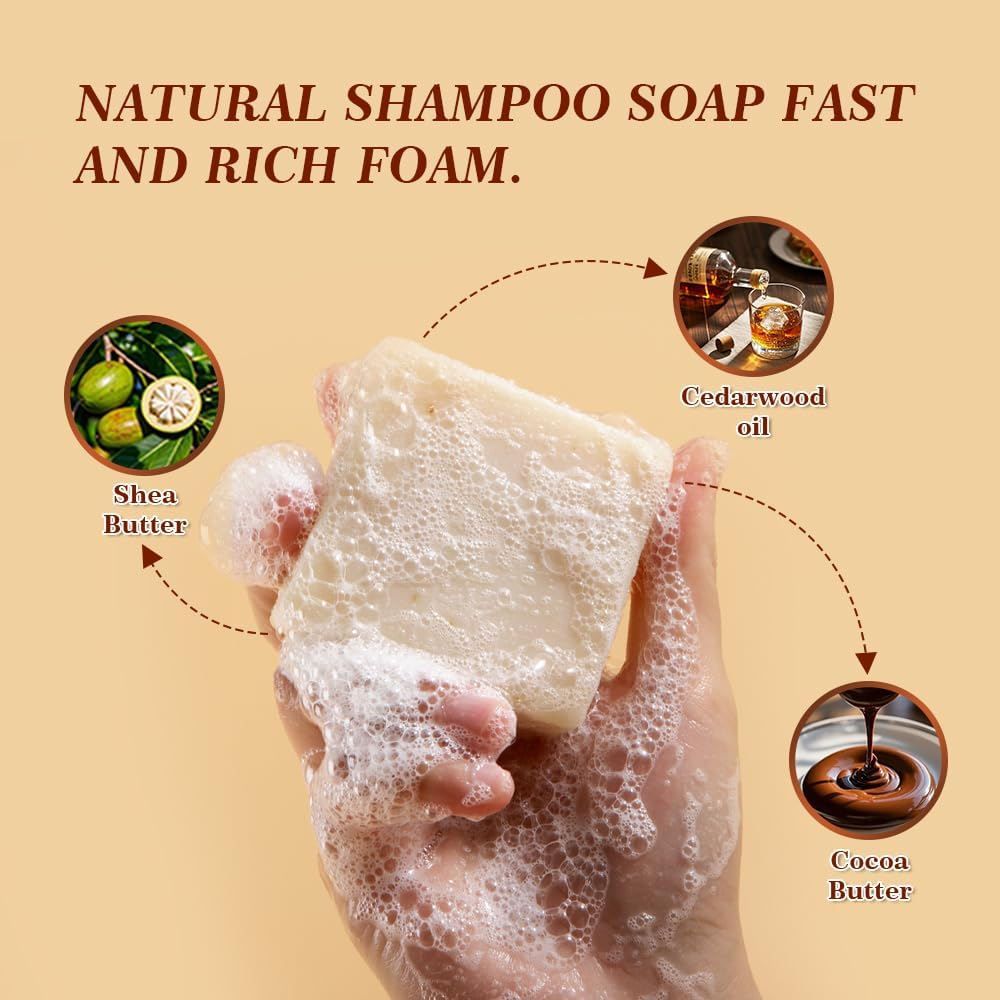 Shampoo Bar for Men - Experience a Distinctive Masculine Aroma, Quick Lather & Easy Rinse, Wood Barrel Bourbon Scent Natural Men Shampoo Soap Bar, Ldeal for Travel - 3.2Oz