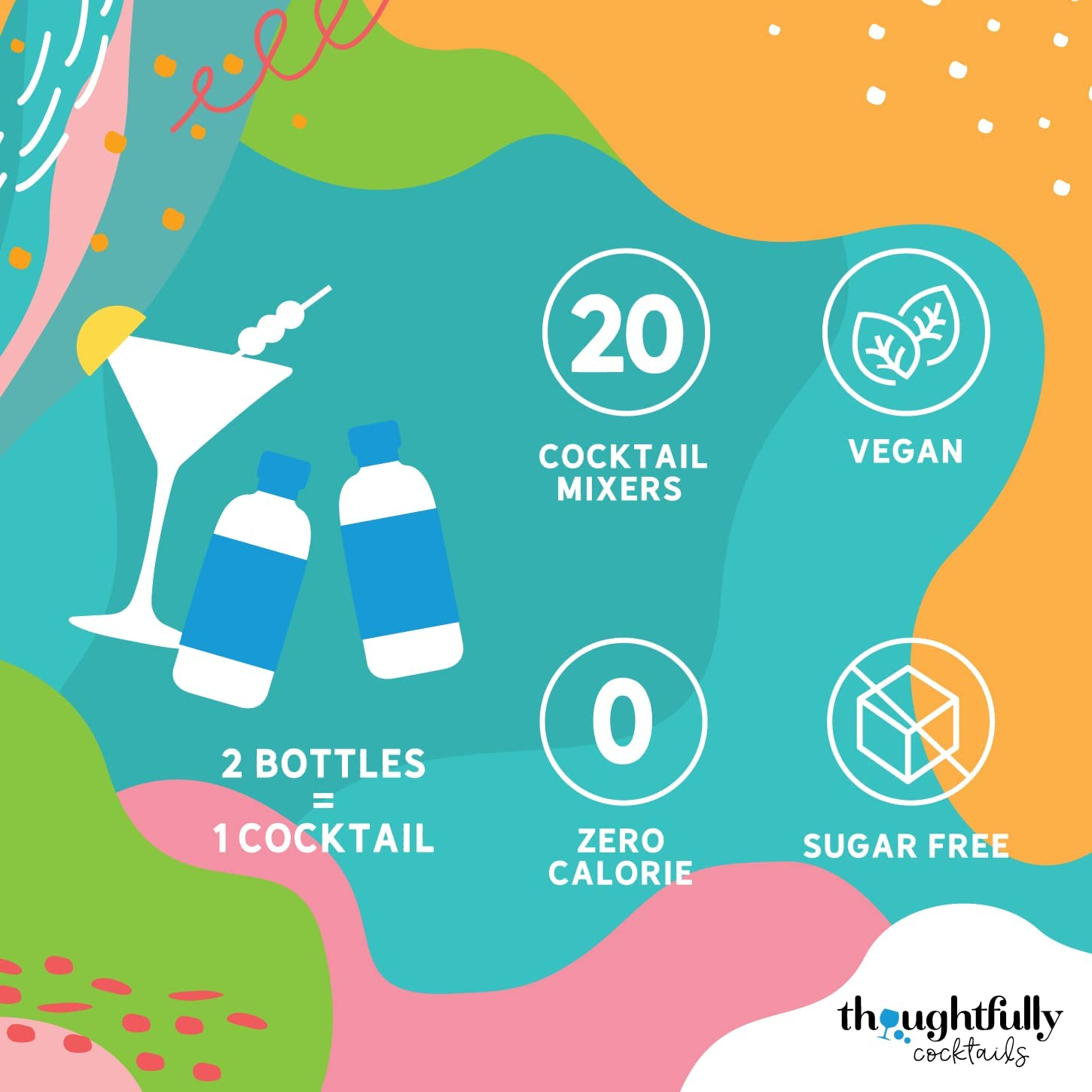 Thoughtfully Cocktails, Mix and Match Skinny Cocktail Mixers in Glass Bottles, Vegan and Vegetarian, Combine Two Bottles for a Delicious Sugar-Free Cocktail Mixer, Pack of 20 (Contains NO Alcohol) image number 5