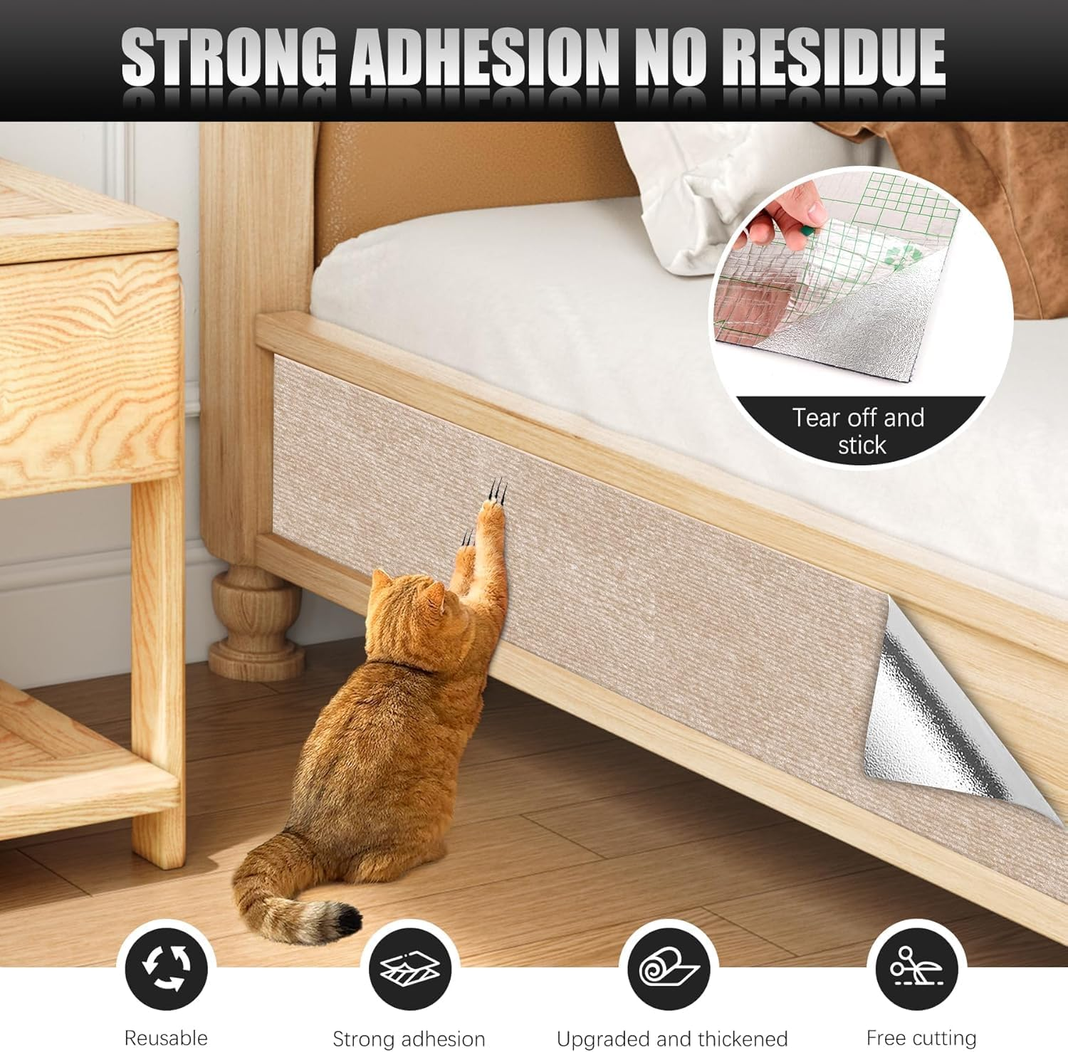 2PCS Self-Adhesive Cat Scratch Mats, Trimmable DIY Cat Scratcher Pads for Couch, 100&times;40Cm,Wall, Doors & Furniture Protection, Durable Anti-Scratch Cover for Cat Towers (Khaki) - Khaki image number 4