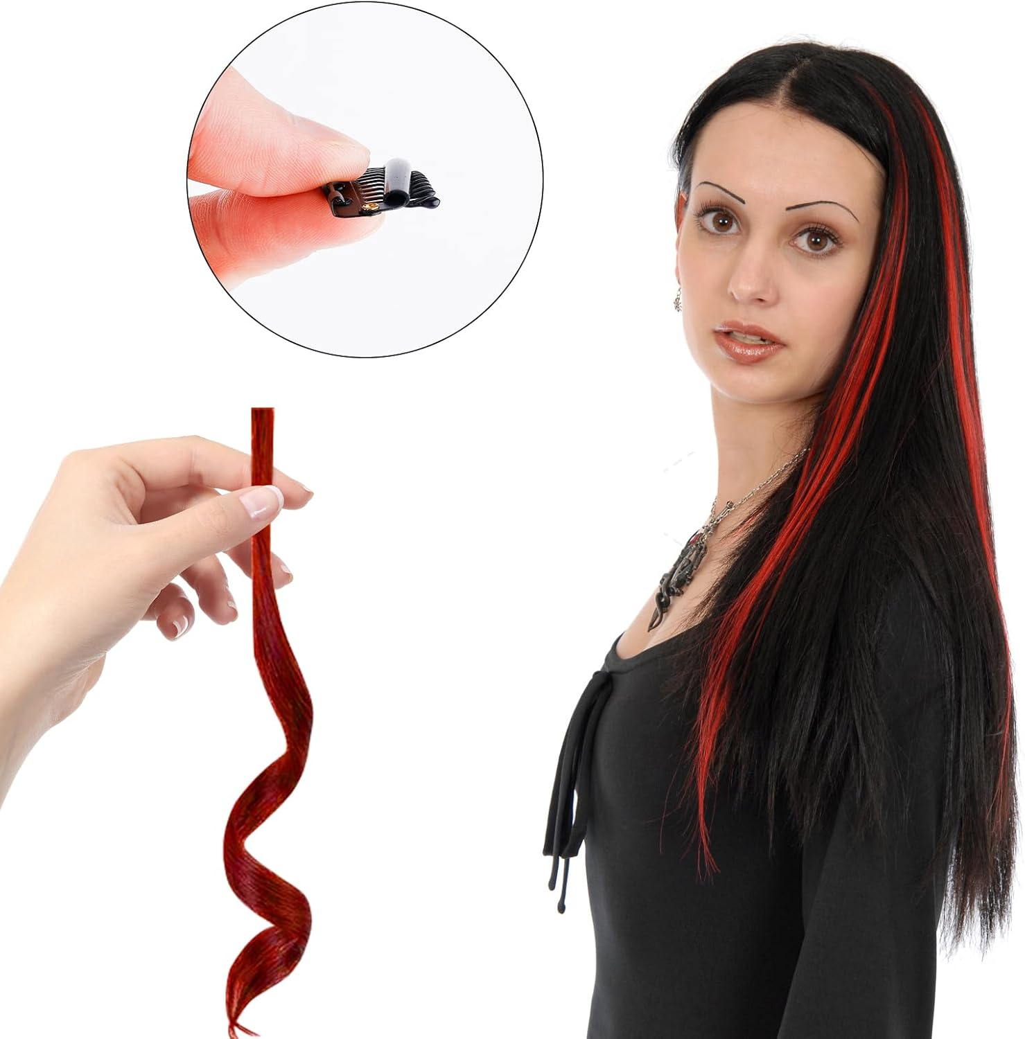 6Pcs Chunni Clip with Safety Pins Wig Clips to Secure Hair Accessories Hair Extension Clips for Dupatta, Hijab Indian Costume, with Rubber Snap to Easy Operate (Black) image number 5