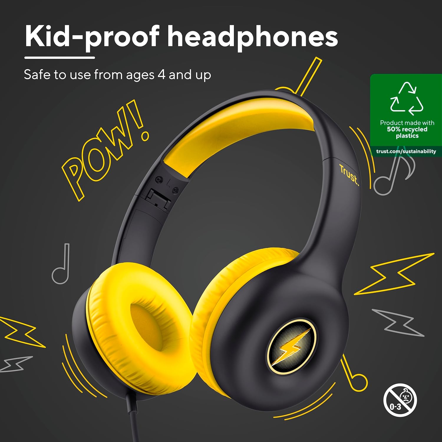 Trust Nouna Kids Headphones Wired with Safe Volume Limit (85Db) for Boys and Children Age 4-10, on Ear Foldable Headset with In-Line Microphone, 3.5Mm Connection, Stickers Included - Black - Blue image number 3
