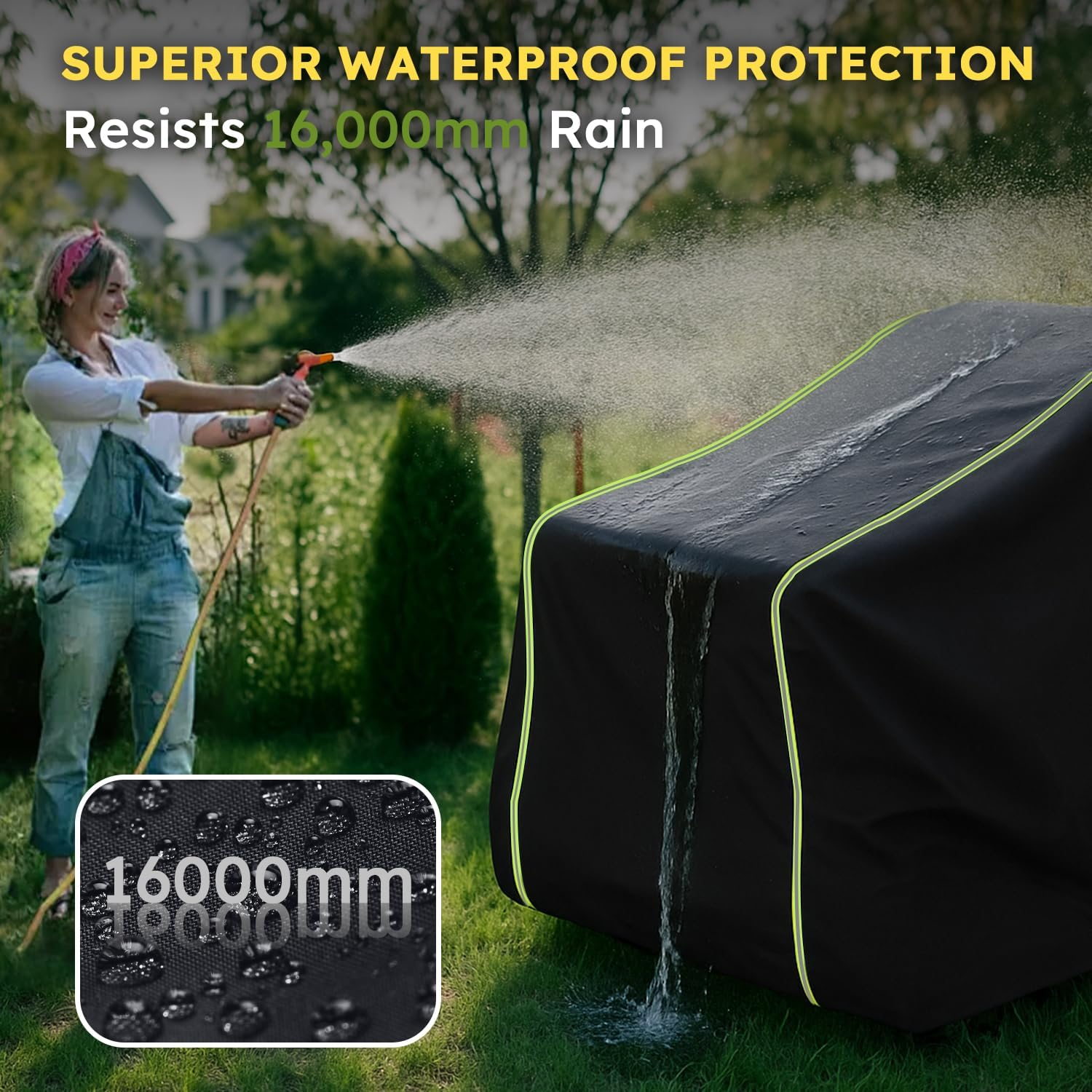 Heavy Duty Ride-On Lawn Mower Cover Waterproof 600D Oxford &ndash; Outdoor Tractor Cover with Elastic Hem, Straps, Reflective Strips, Fits 183&times;137&times;117Cm for Sit-On Mowers and Garden Tractors