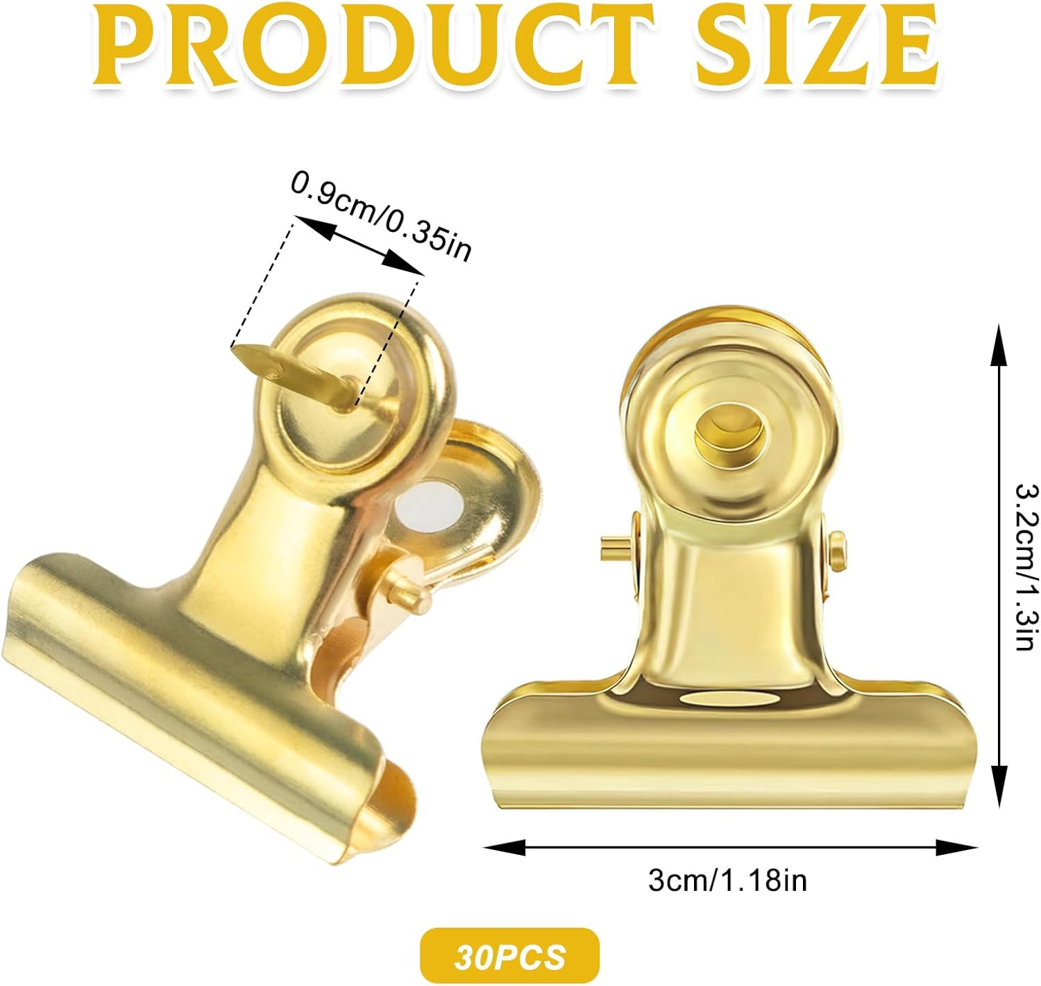 30 PCS Gold Push Pins, Heavy Duty Push Pins Clips, Thumb Tack Clips, Push Pins with Clips for Bulletin Board Decorations, Craft Projects, Artworks, Photos (Gold) image number 4
