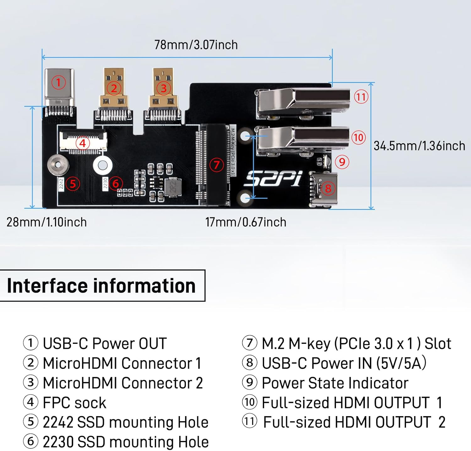 Geeekpi Micro HDMI to HDMI Multi-Function Adapter with Pcie 3.0X1 M.2 Nvme 2230/2242 for Raspberry Pi 5 image number 2