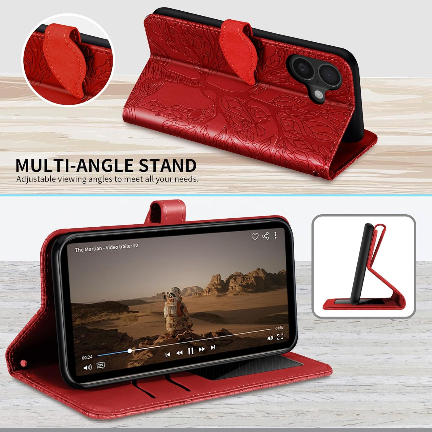 CXTCASE Case for Iphone 17 PU Leather Folio Flip Cover with Card Slots, Magnetic Wallet Phone Case for Iphone 17 - Red image number 2