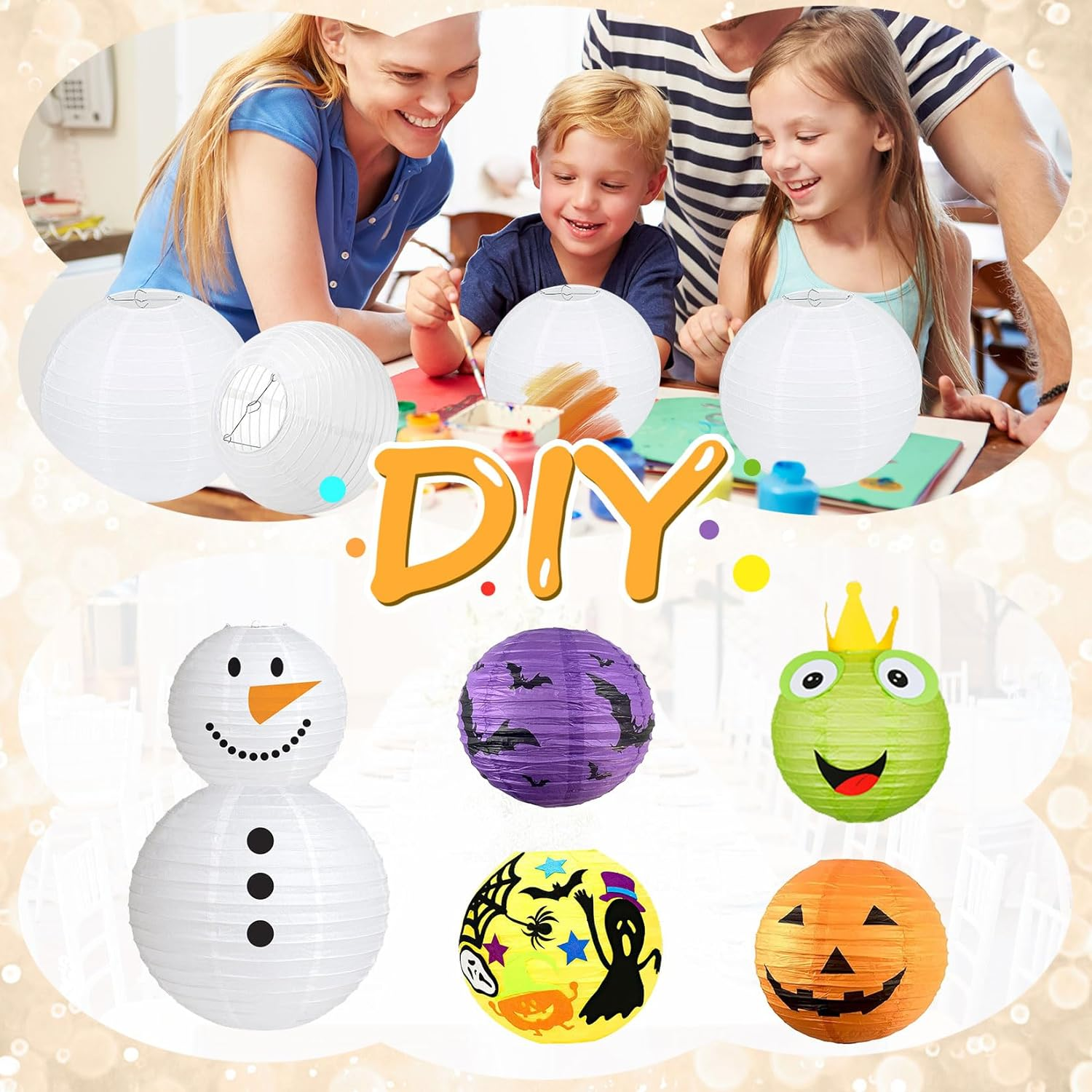 Pack of 30 Paper Lanterns, White with LED Lights, Hanging Paper Lanterns with 30 Warm White Mini LED Balloons Lights, round Paper Lampshade for Decoration, Wedding, Garden Party (Diameter 15 image number 2