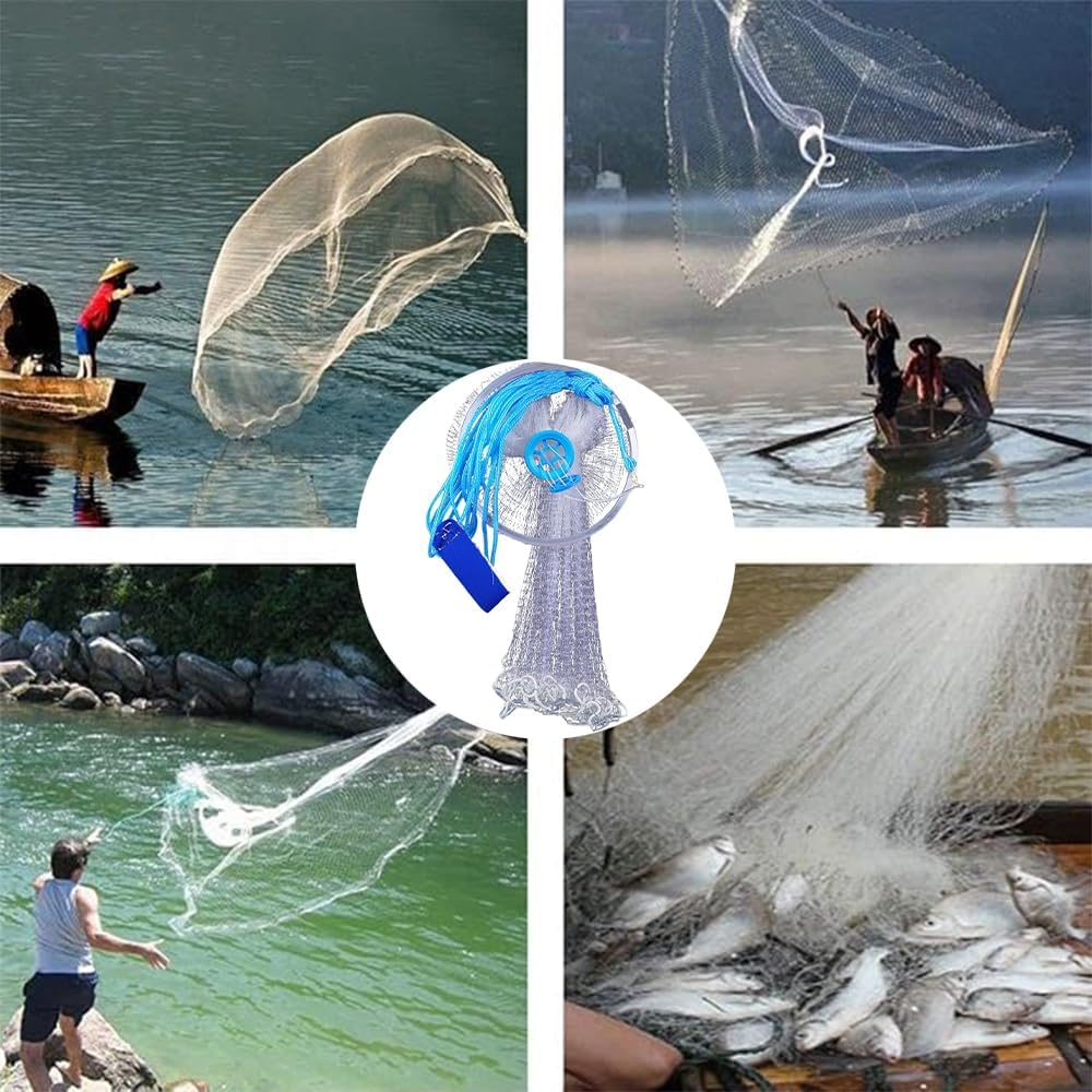 Saltwater Fishing Cast Net, Saltwater Casting Nets, Easy Throw Monofilament Line with Steel Chain Sinker, Fishing Cast Net with Flying Disc, Quick Throw Mesh for Bait Trap Fish