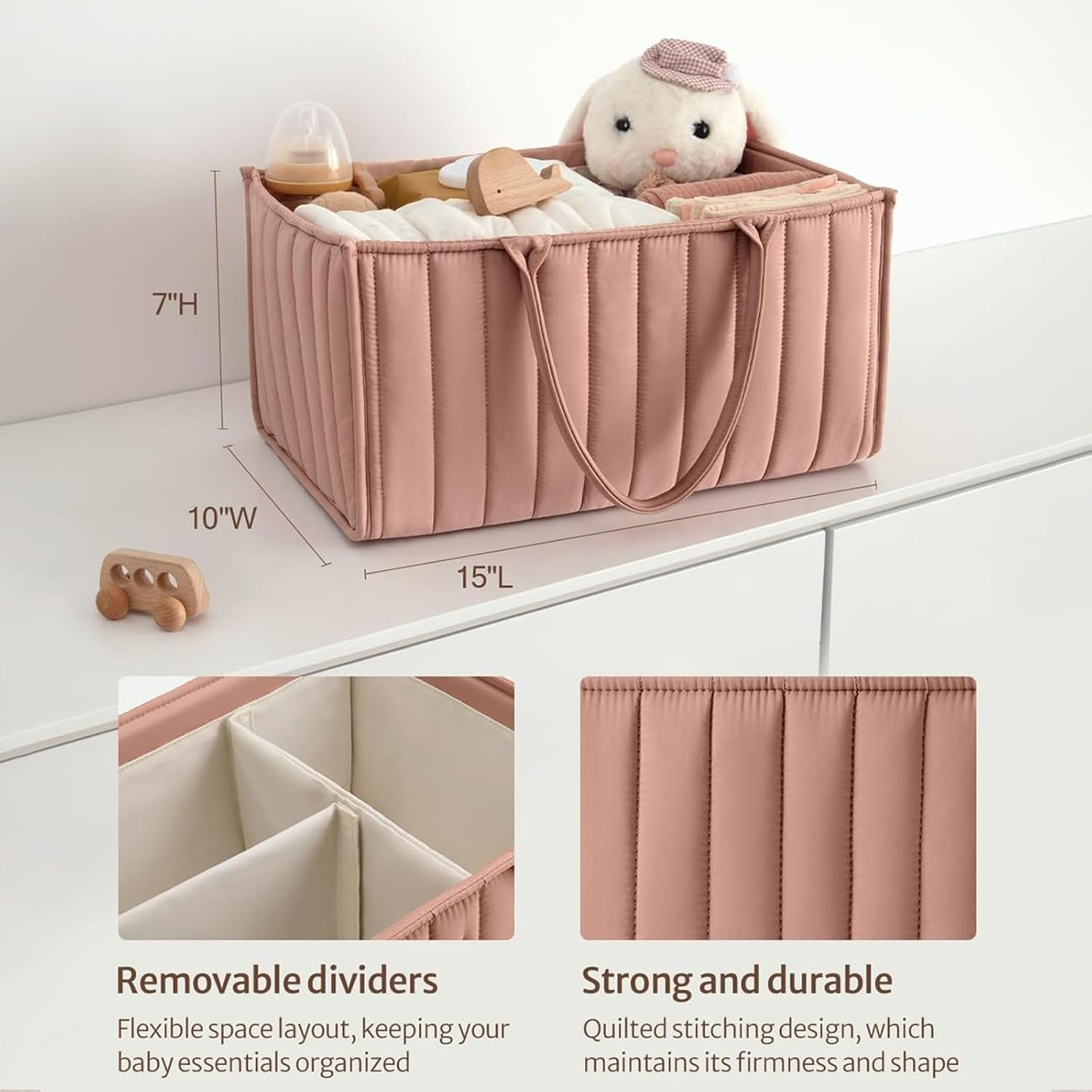 Nappy Caddy，Baby Diaper Caddy Organizer, Holds Wipes, Nappy Storage Basket, Portable Baby Organiser (Pink) image number 6