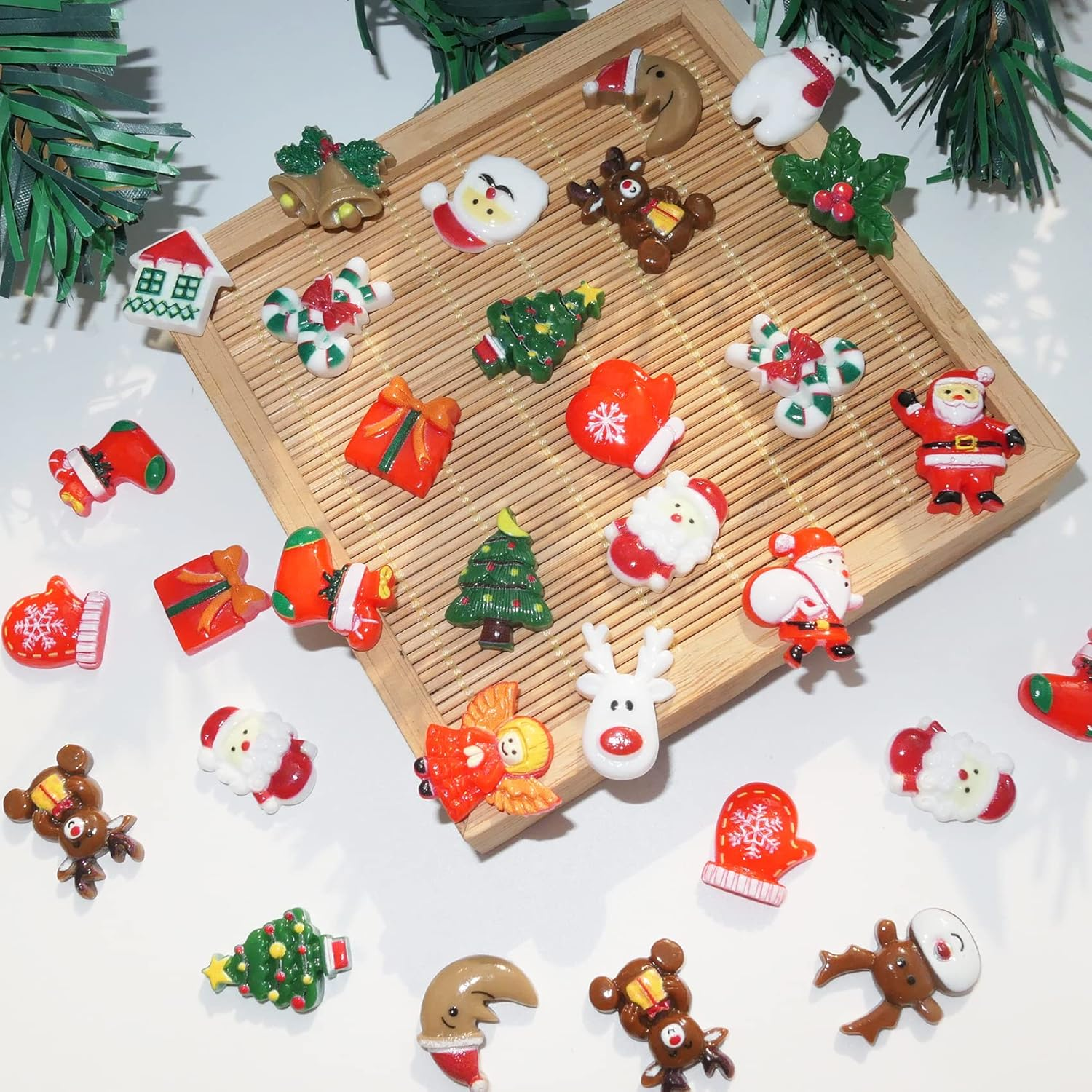 Christmas Resin Charms for Crafts,100 Pcs Flatback Slime Charm Beads Miniature Ornaments for Christmas Embellishments,Craft Supplies and Mini Christmas Decorations image number 1