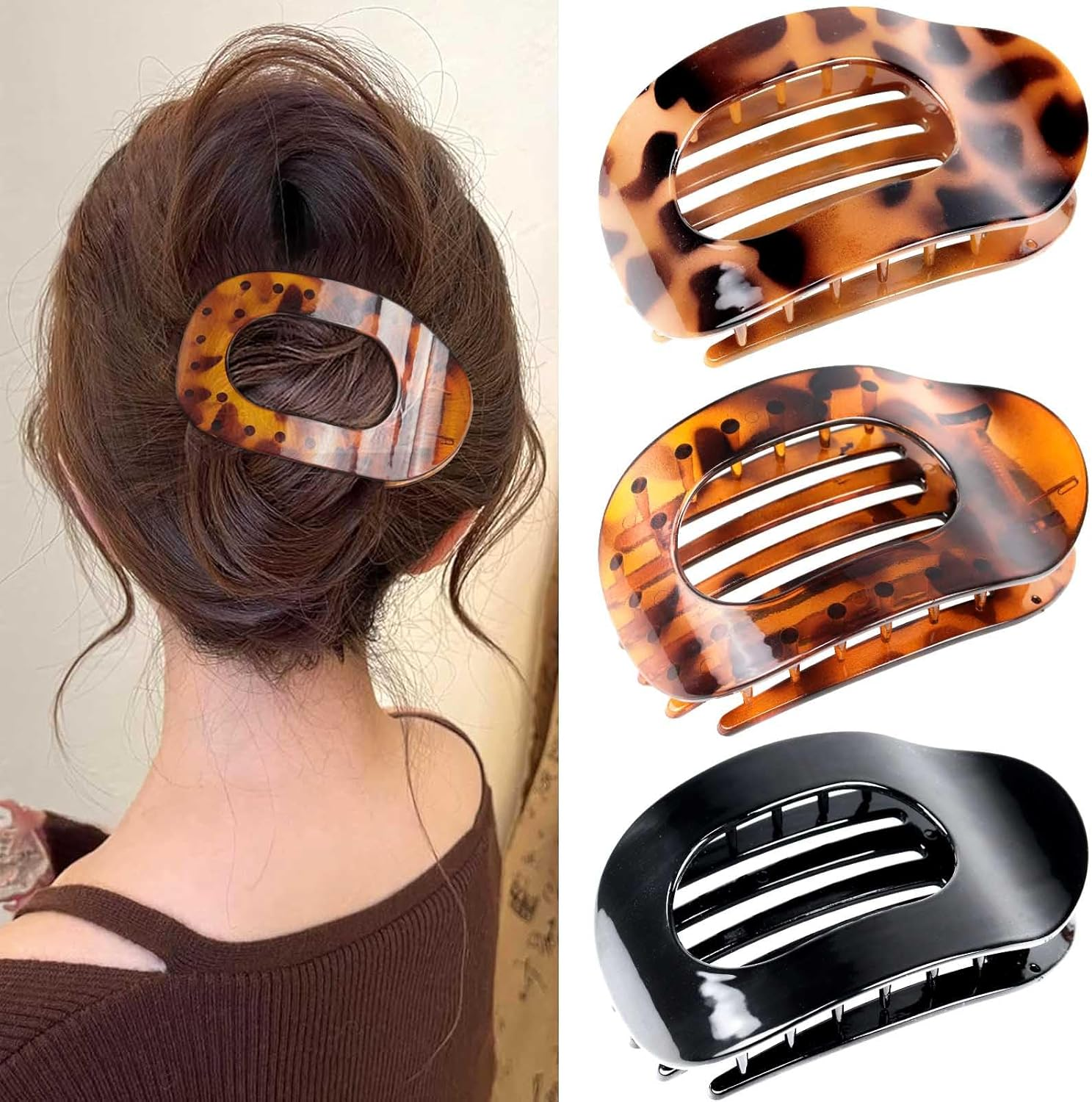 Tumurup Women'S Hair Clips, Pack of 3 Hair Clips, Medium Hair Clip, Flat Women'S Flat Claw Clip, Hair Clip with Leopard Print Hair Clips, Women'S Thin Hair image number 4