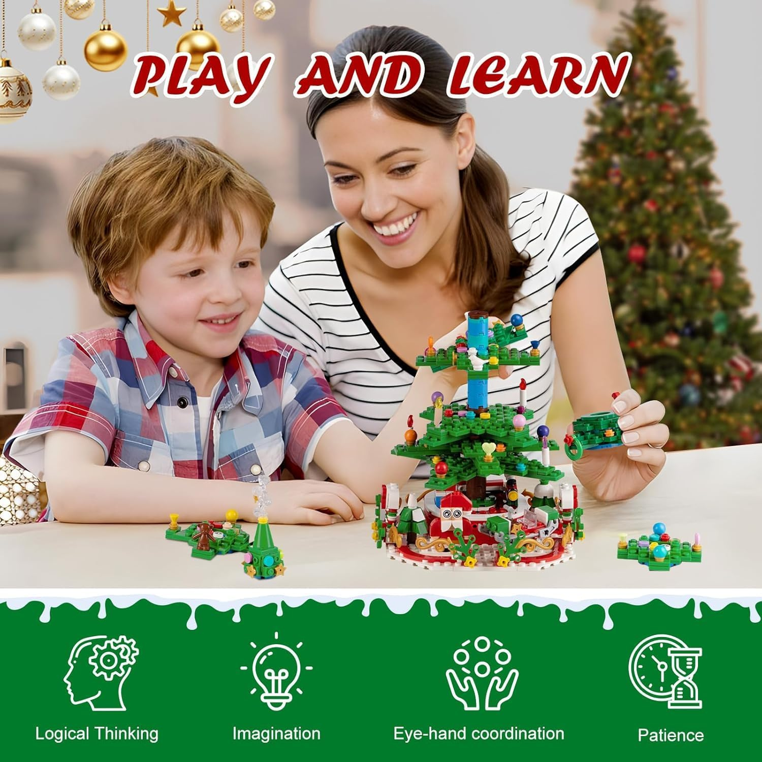 2025 Advent Calendar &ndash; 24 Days Building Blocks Kits,Christmas Tree Building Set with LED Light, 24 Days Countdown Calendar Creative Building Blocks for Adults Kids Teens, Fun Xmas Gift image number 4