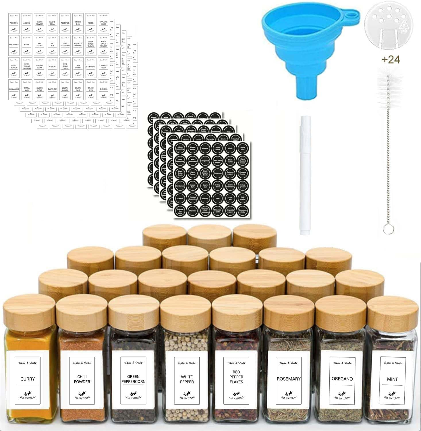 24 Pieces Glass Spice Jars Set with Bamboo Lids, Seasoning Containers for Spice Rack Kitchen Organizers and Storage image number 4