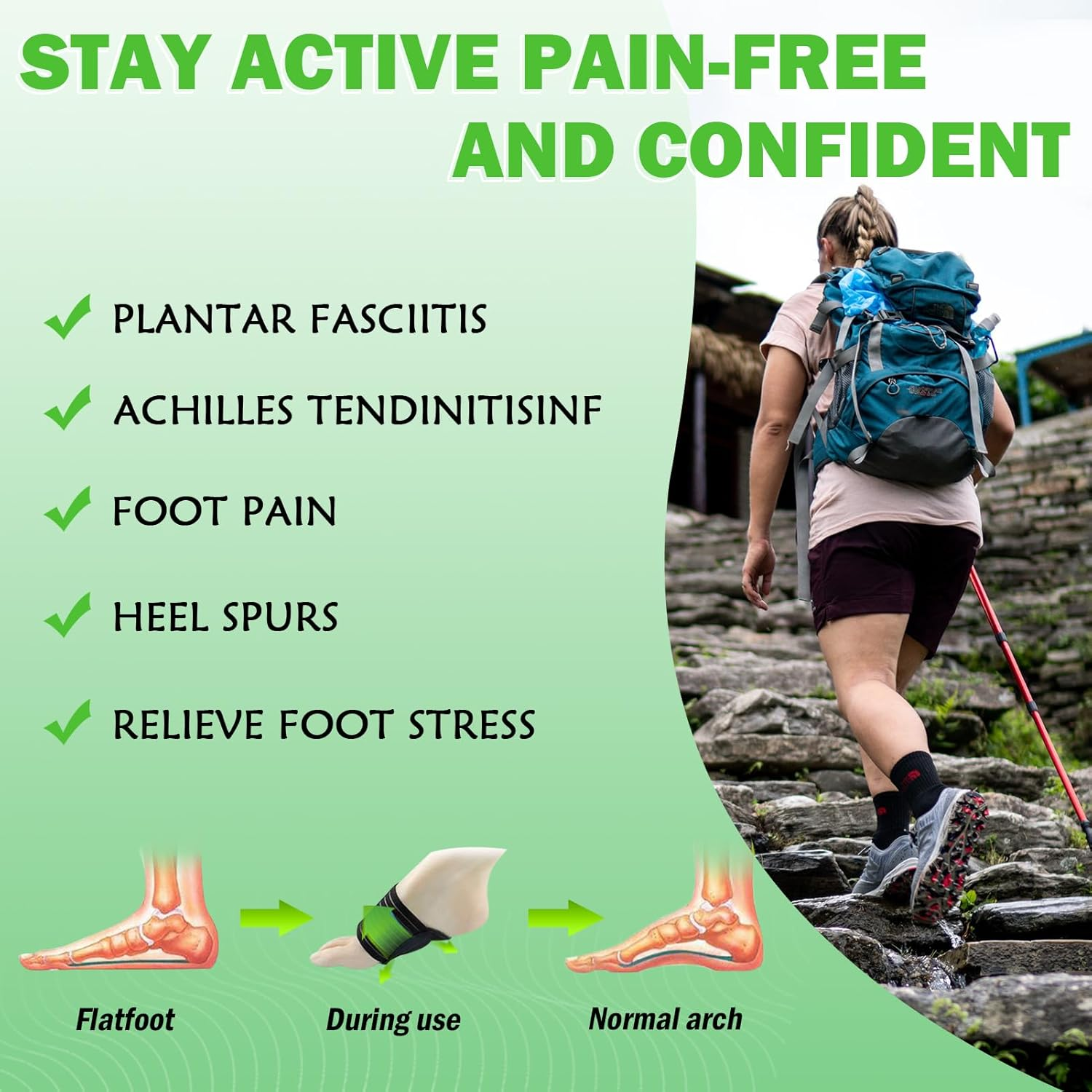 Ailaka 2 Pair Compression Cushioned Arch Support Brace, Plantar Fasciitis Sleeves for Pain Relief & Sore, Flat Feet, Heel Spurs image number 1