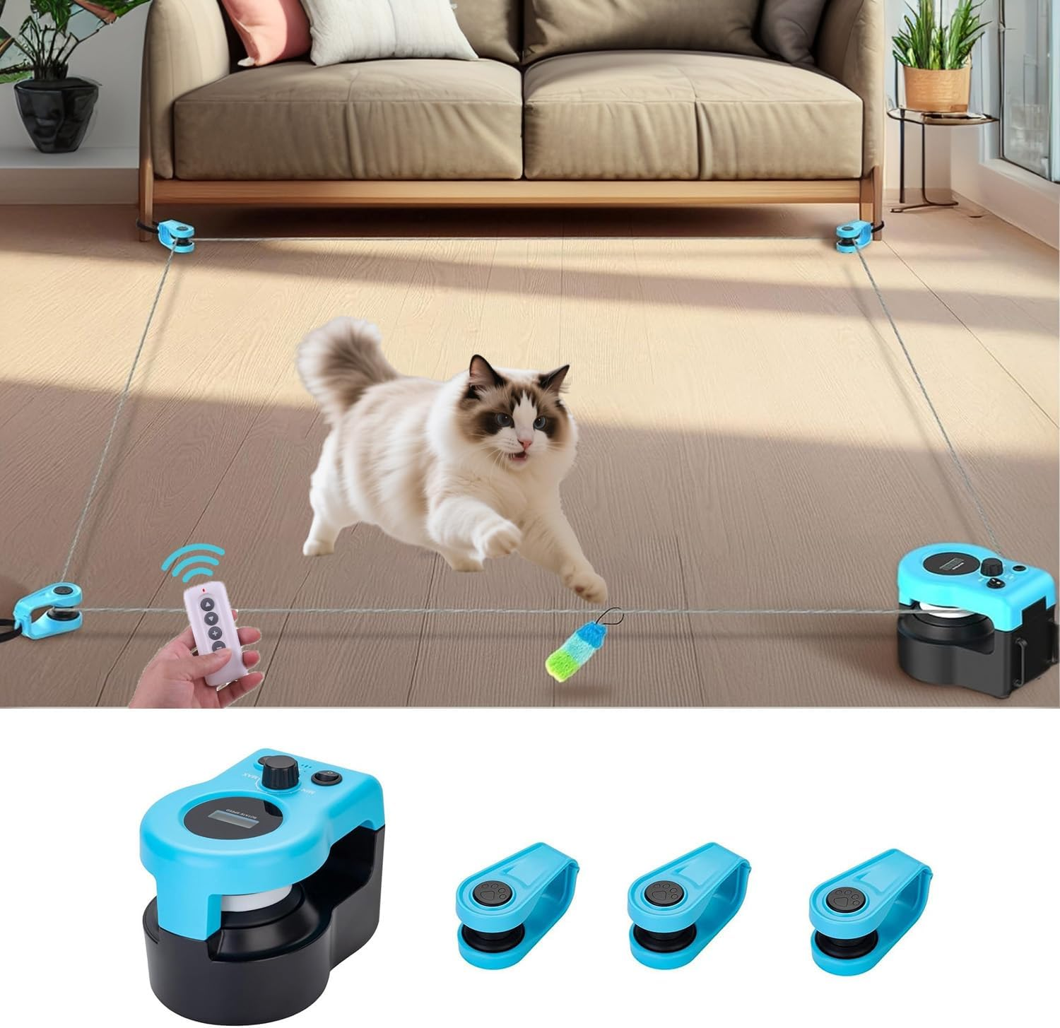 Interactive Cat Running Toys for Indoor Cats, Auto/Remote Control DIY Cat Treadmill Chase Toy, Mouse Hunting Feather Toys for Bored Kitten Dog Enrichment, Exercise, Mental Stimulation