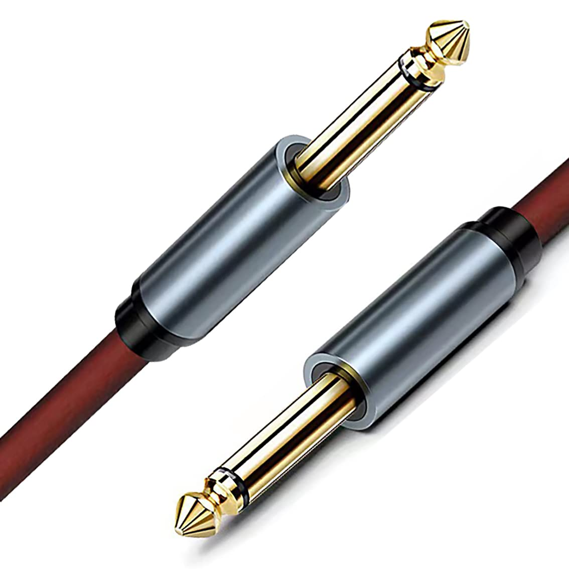 6.35Mm Instrument Cable, Tunghey Premium 6.35Mm Mono Jack 1/4" TS Cable Unbalanced Guitar Patch Cords/Instrument Cable Male to Male with Zinc Alloy Housing (2M)