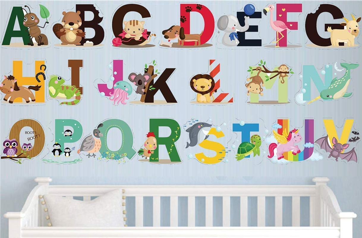DEKSOH Educational Animal Alphabet Wall Decal Set - Peel and Stick ABC Wall Stickers for Kids Room and Baby Nursery image number 3