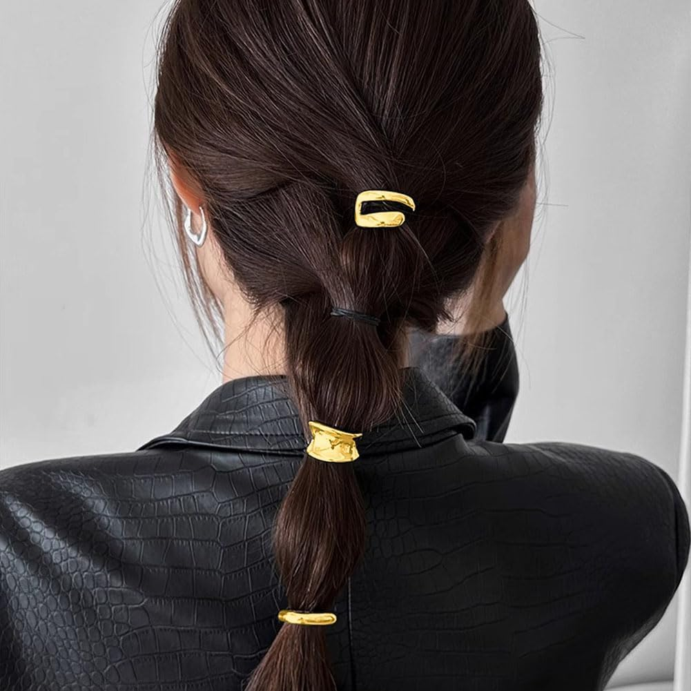 3Pcs Metal Ponytail Cuff Hair Tie Ponytail Holder Hair Clip Barrettes,Metal Ponytail Holder Hair Clip,Metal High Ponytail Buckle Hair Clip,Ponytail Holder Hair Clip High Ponytail Buckle Clips,Gold image number 2