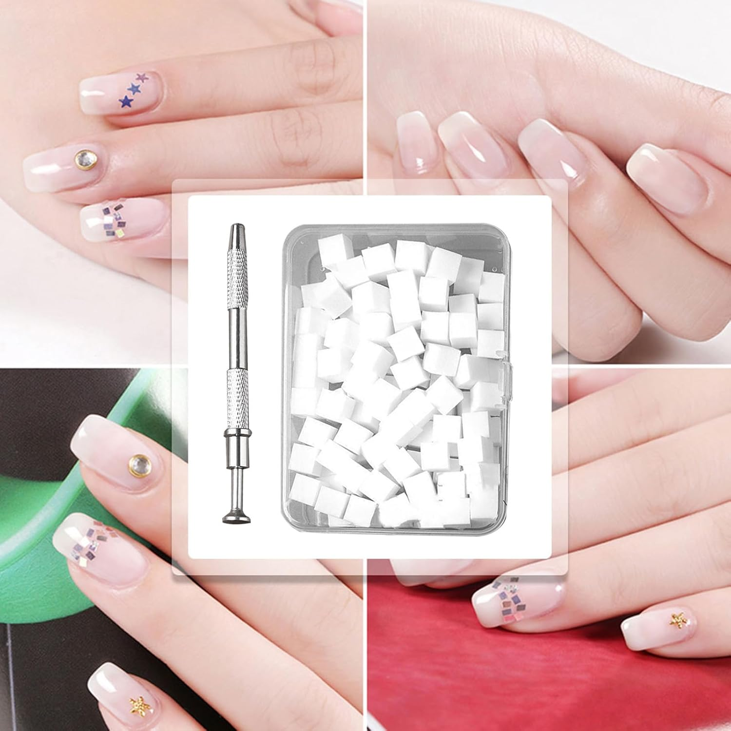 100PCS Nail Sponges for Ombres with Metal Grabber, Soft Nail Painting Sponge Brush Tools for Ombres Design image number 1