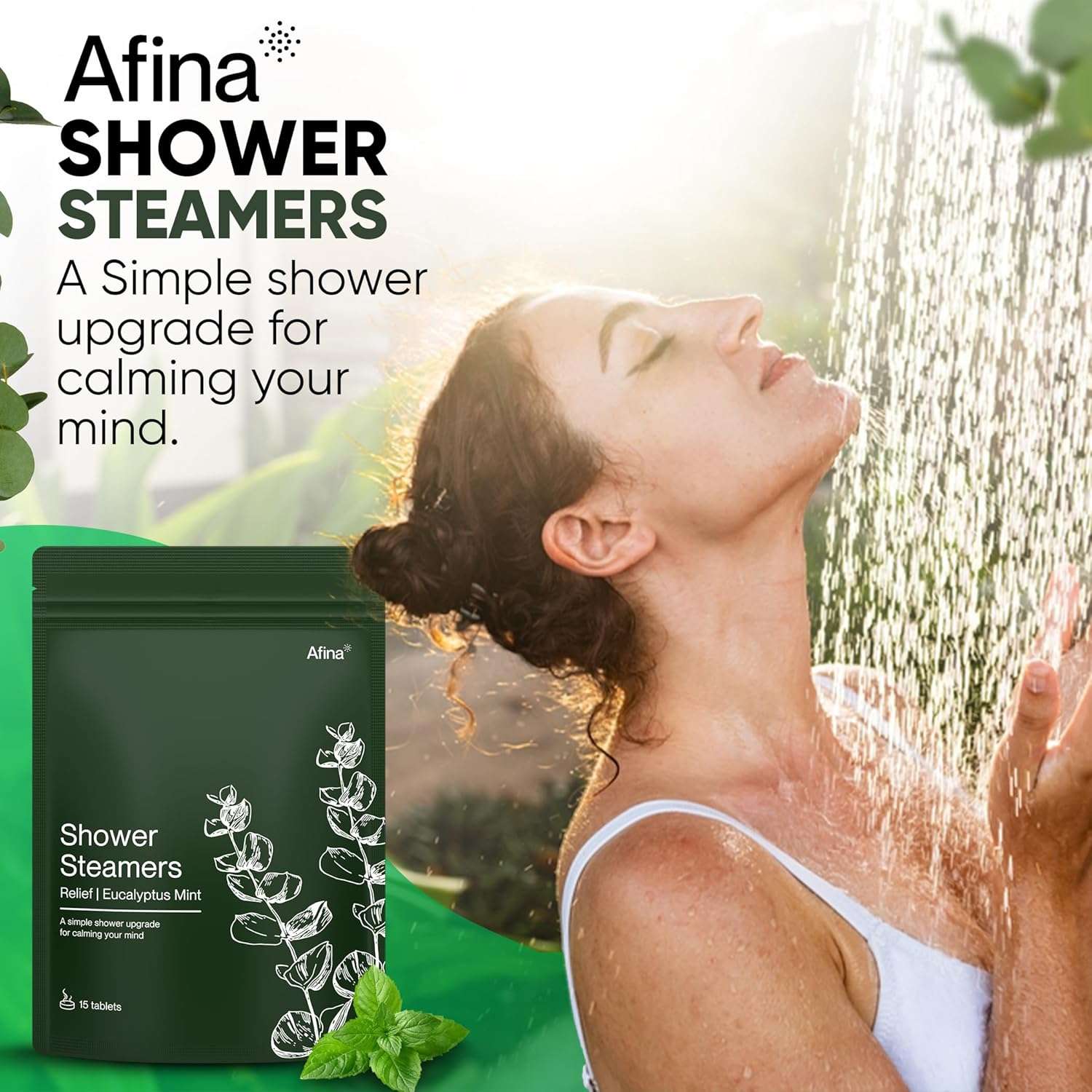 Afina Shower Steamers | Relief | Eucalyptus Mint | Natural Aromatherapy for Stress Relief and Relaxation | Spa Gifts for Women & Men (6 Count) image number 1