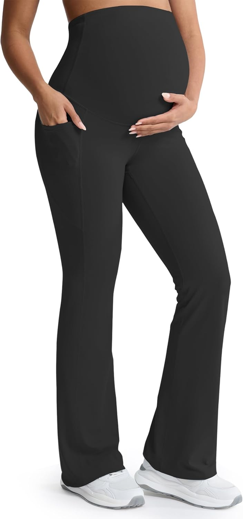 Mama Land Buttery Soft Maternity Flare Leggings over the Belly 29"/32"/34" - Workout Yoga Pregnancy Pants with Pockets