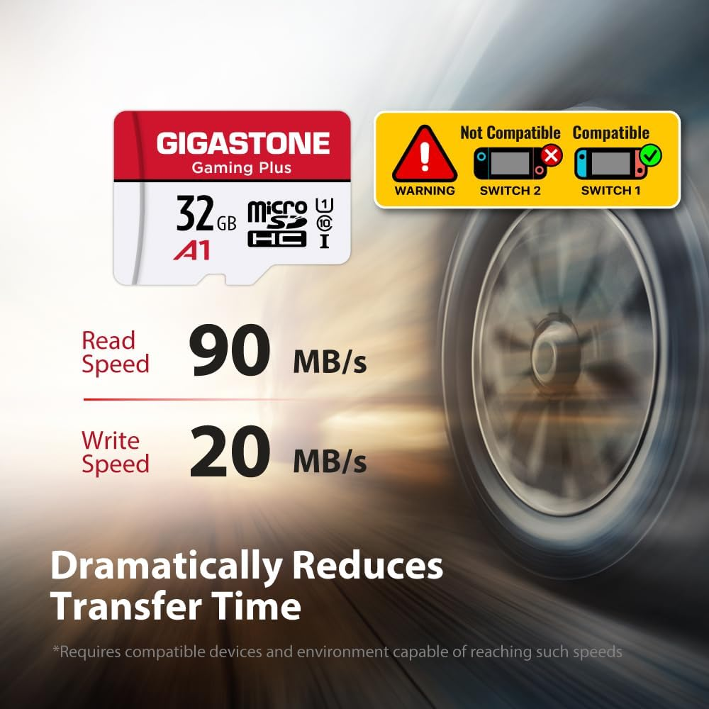 [Gigastone] Micro SD Card 32GB, Gaming Plus, Microsdhc Memory Card for Nintendo-Switch, Smartpone, Roku, Full HD Video Recording, UHS-I U1 A1 Class 10, up to 90Mb/S, with Microsd to SD Adapter