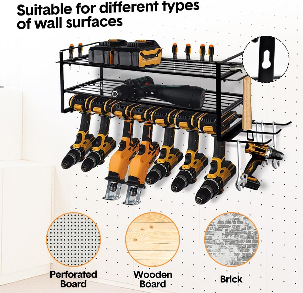 ALPEN OUTDOOR Power Tool Organizer Wall Mount 7 Drill Holder 3 Layer Heavy Duty Metal for Drill Plier Hammer Rack Suitable for Workshop Garage image number 1