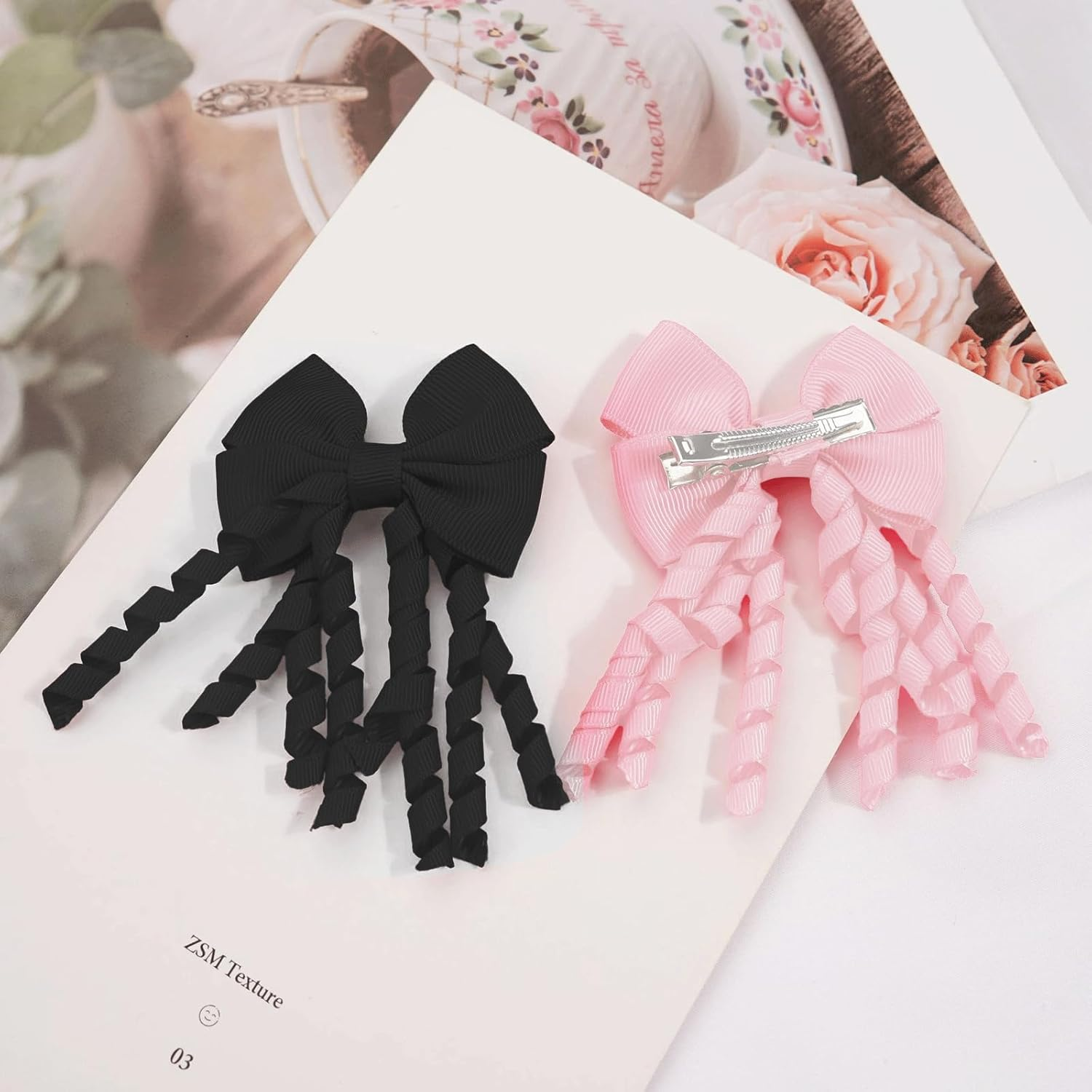 AYNKH Hair Bow, Spiral Snakes, Double Bow with Spiral Bangs, French Bow Flutter Hair Clip, School Hair Accessories for Girls and Women, Suitable for School, Prom image number 5