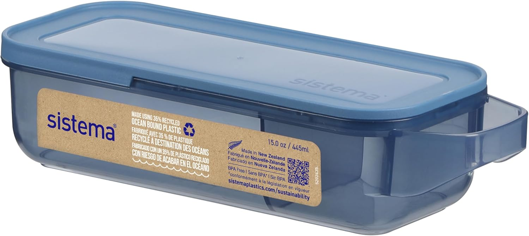 Sistema Ocean Bound Plastic Slide N Snack Container | 445 Ml Food Container with Compartments | Bpa-Free | Teal or Blue (Colour Not Selectable) image number 1