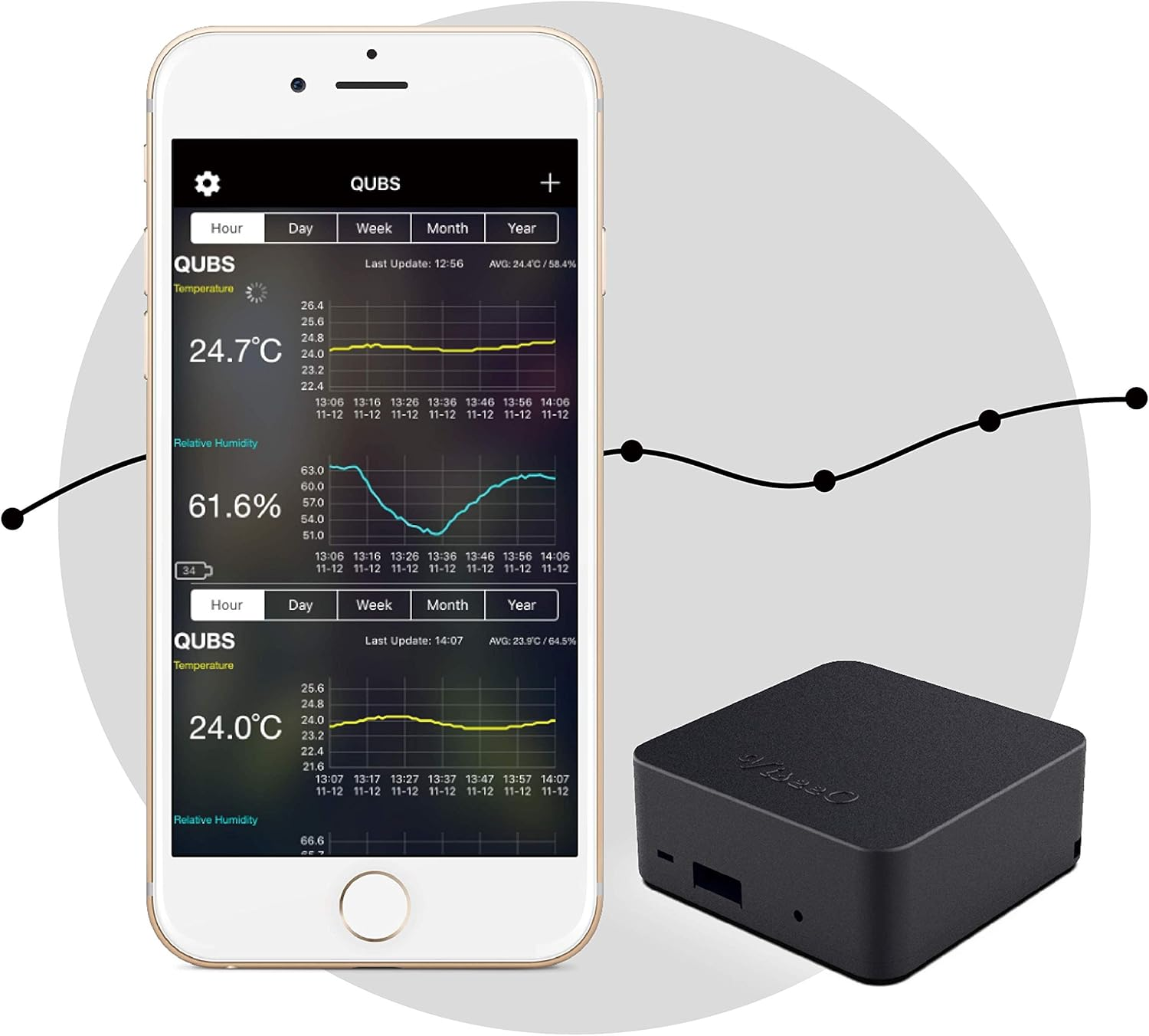 Viseeo QUBS Smart Temperature & Humidity Data Logger (Black) image number 3