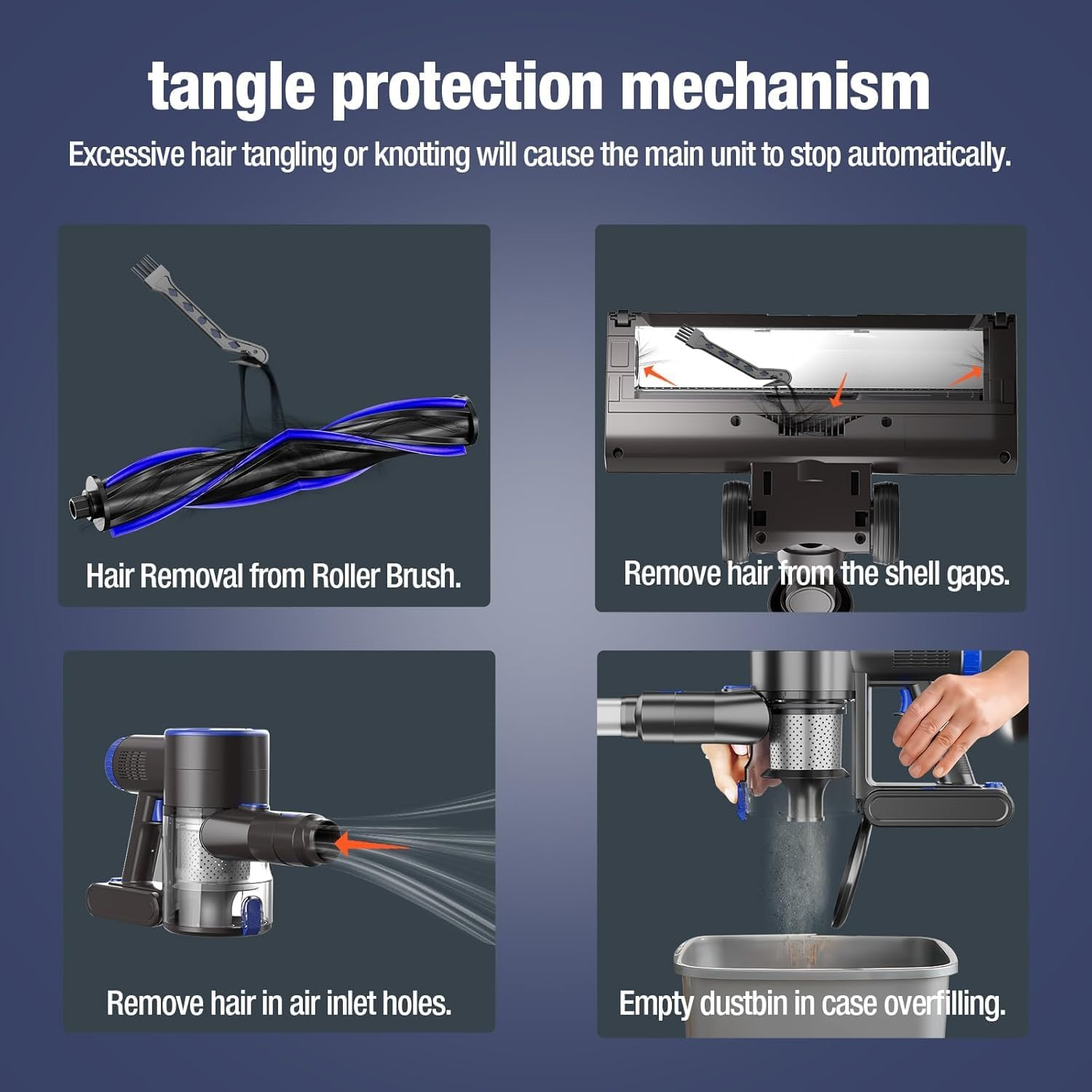 Cordless Vacuum Cleaner, Power Suction Stick Vacuum Cleaners 8-In-1 Lightweight Self-Standing, 500W/40KPA 35 Mins Runtime for Home Hard Floor Low-Pile Carpet Pet Hair (Blue)