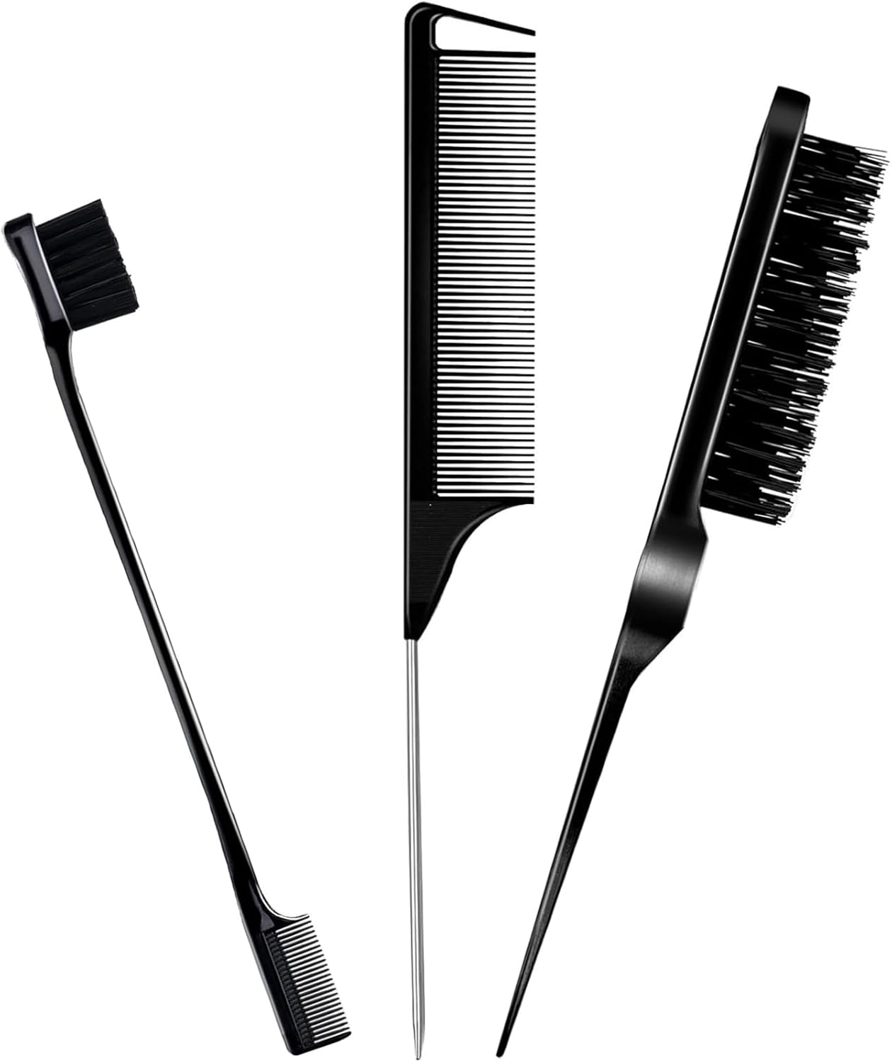 3Pcs Styling Hair Brush Set, Rat Tail Comb, Double-Sided Edge Brush, Bristle Hair Brushr for Women Man, Purple