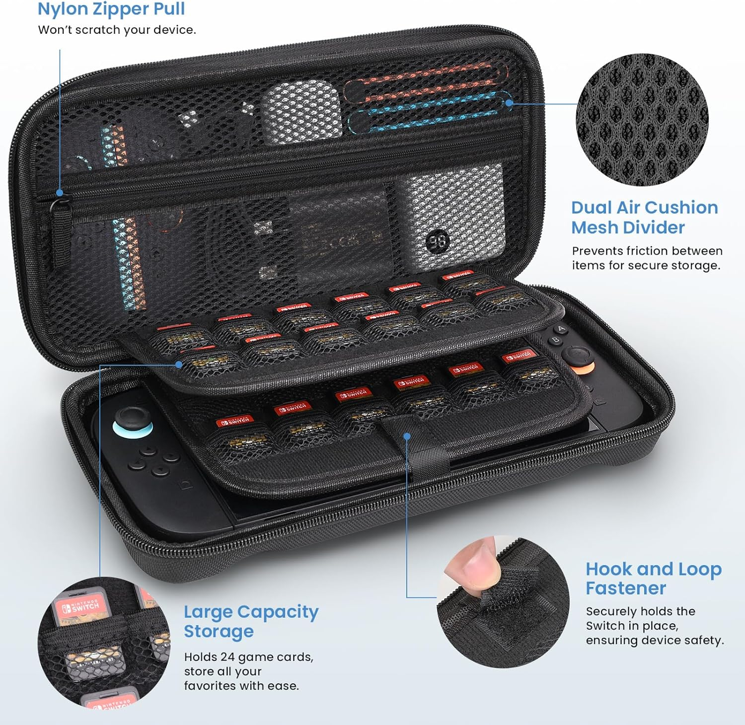 THRAU Nintendo Switch 2 Carrying Case Larger Capacity Hard Shell Travel Pouch with 2 Screen Protectors, Thumb Grips, 24 Game Card Slots for Switch 2 Console & Accessories (Larger Version)