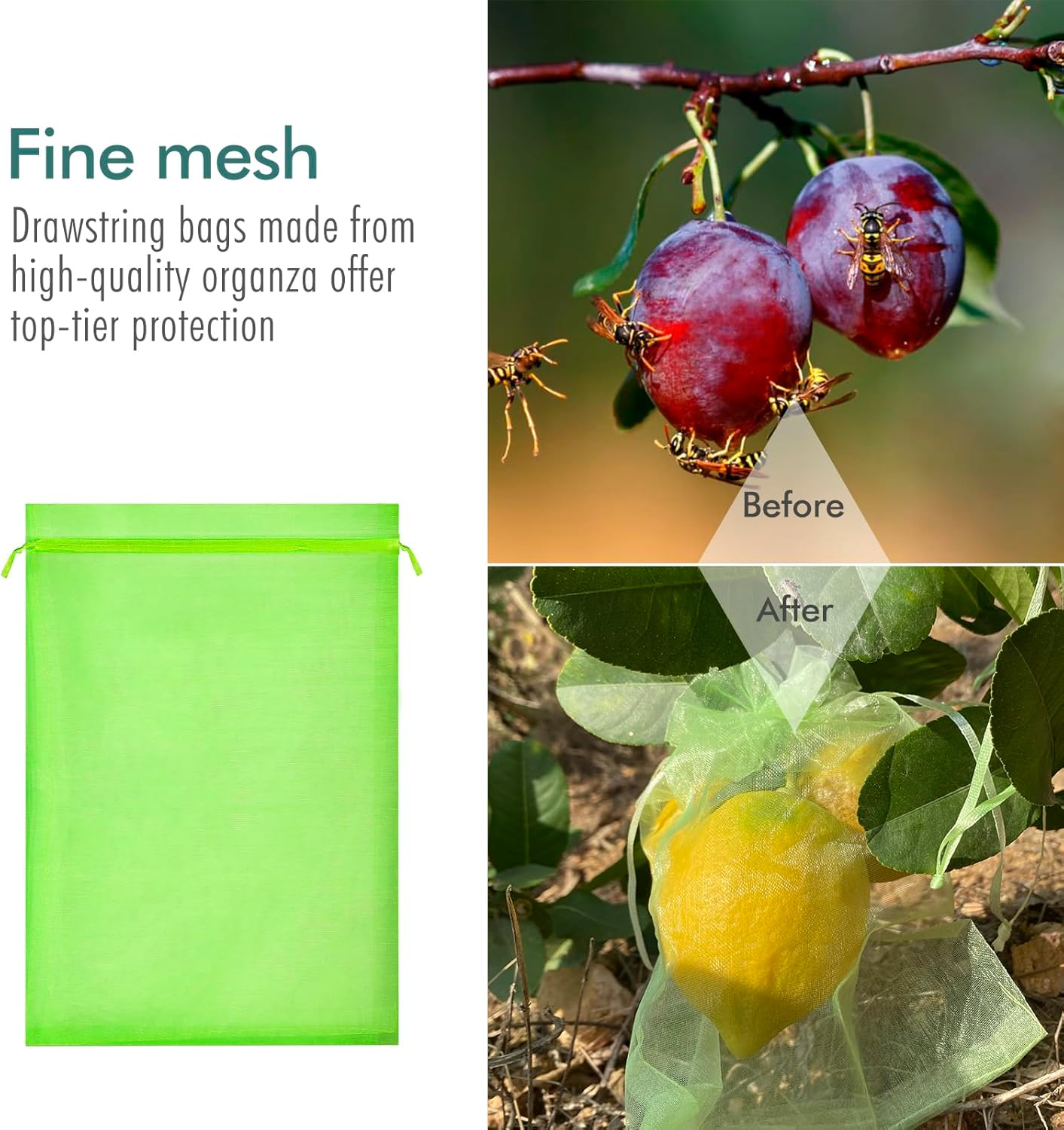 Fruit Protection Bags, Fetanten 50 PCS 6 X 8 Inch Mesh Drawstring Bag for Fruit Trees, Small Green Garden Fruit Plant Netting Cover Bag Protect Blueberry Tomato Apple Mango from Bird Insect Pest image number 4