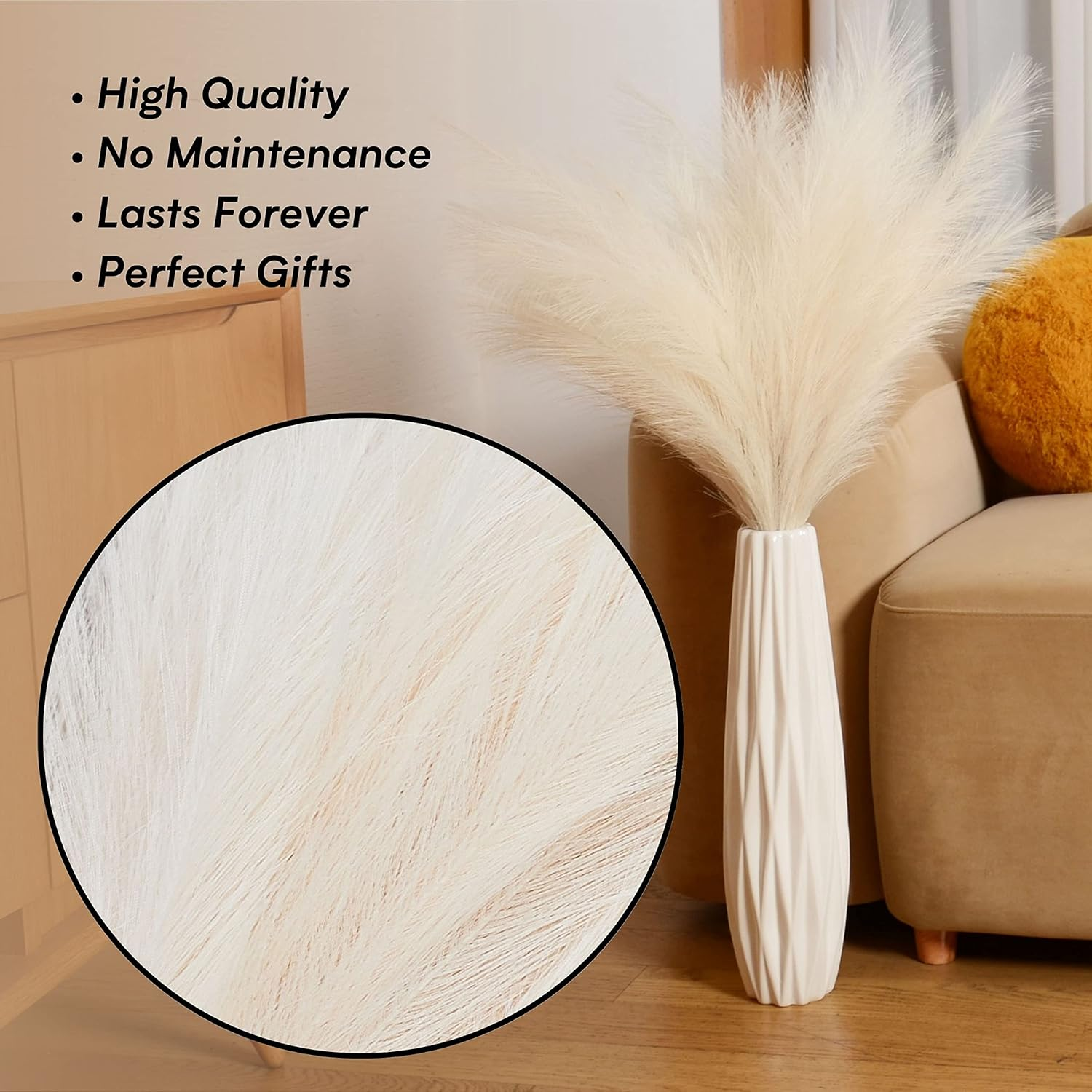 Faux Pampas Grass, 9 PCS 37''/3.1FT Tall Fluffy Fake Pompas Floral, Large Artificial Pompous Grass Branches for Floor Vase Fillers, Boho Farmhouse Room Wedding Decor image number 6