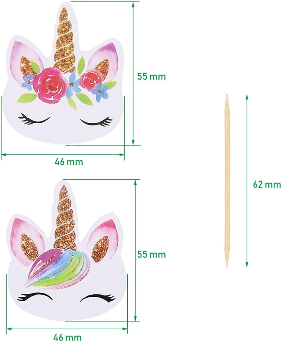 Unicorn Cake Toppers,24 Pcs Unicorn Cupcake Toppers Cake Decorations Double Side Birthday Cupcake Topper,For Girls Kids Women Baby Shower Unicorn Themed Party Supplies image number 5