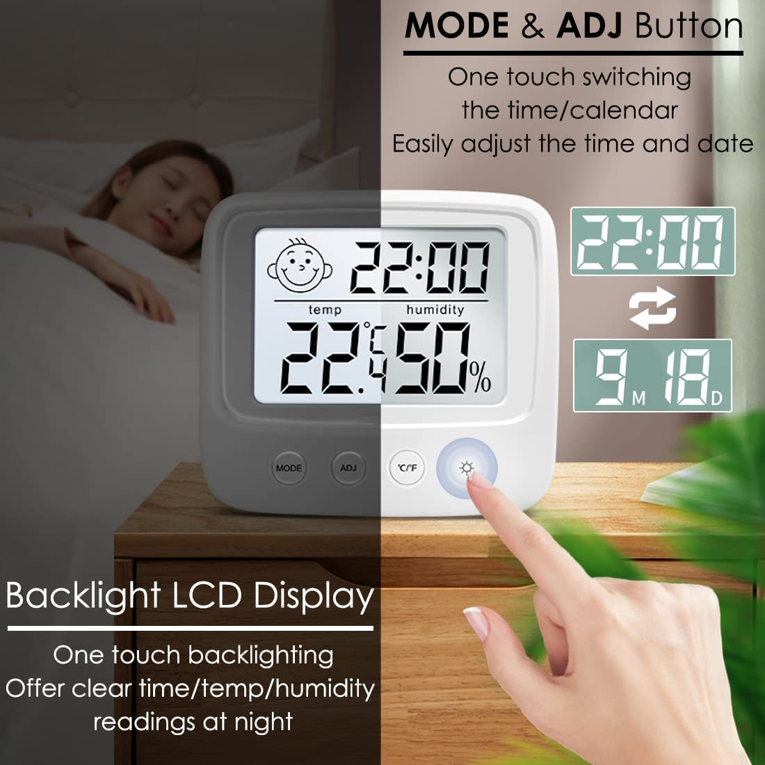 Digital Hygrometer Indoor Thermometer, Room Thermometer Humidity Gauge with Air Comfortable Icon, High Accuracy Temperature Humidity Monitor with Backlight for Home, Office, Baby Room, Greenhouse