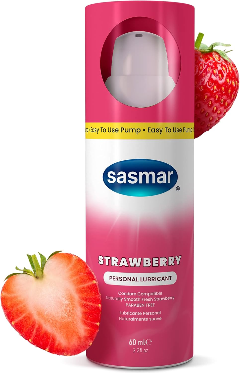 Sasmar Strawberry Flavored Lubricant - Water Based Personal Lube for Men, Women - Feels Natural, Long Lasting Formula, Paraben Free, Toy-Friendly and Condom Safe, Oral Lubricant for Couples - 60 Ml image number 1