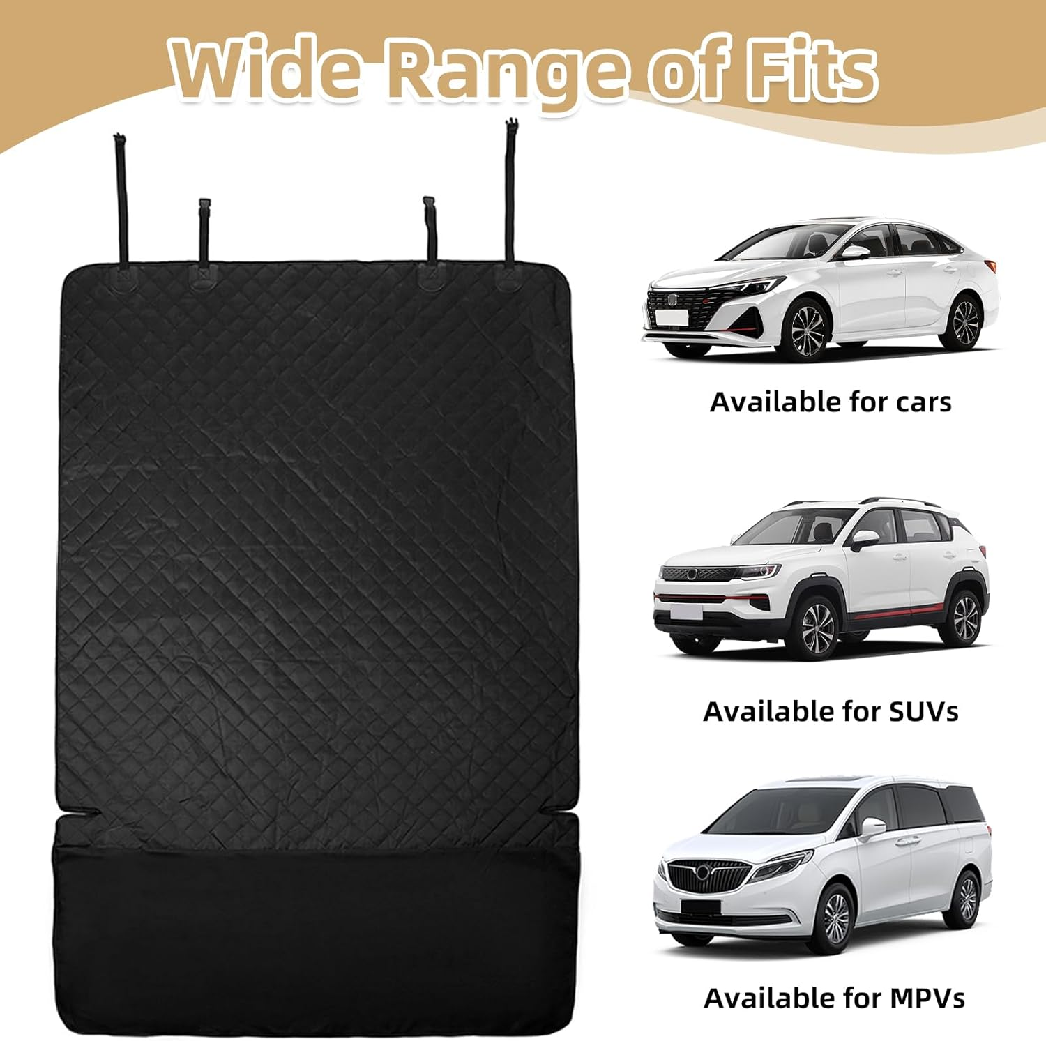 SUV Dog Car Seat Cover, Waterproof Pet Seat Trunk Mat Protector for Vans Suvs Sedans, Non-Slip Scratch-Proof Stain-Proof Dog Car Hammock Easy Clean (205X135Cm, Black) image number 3