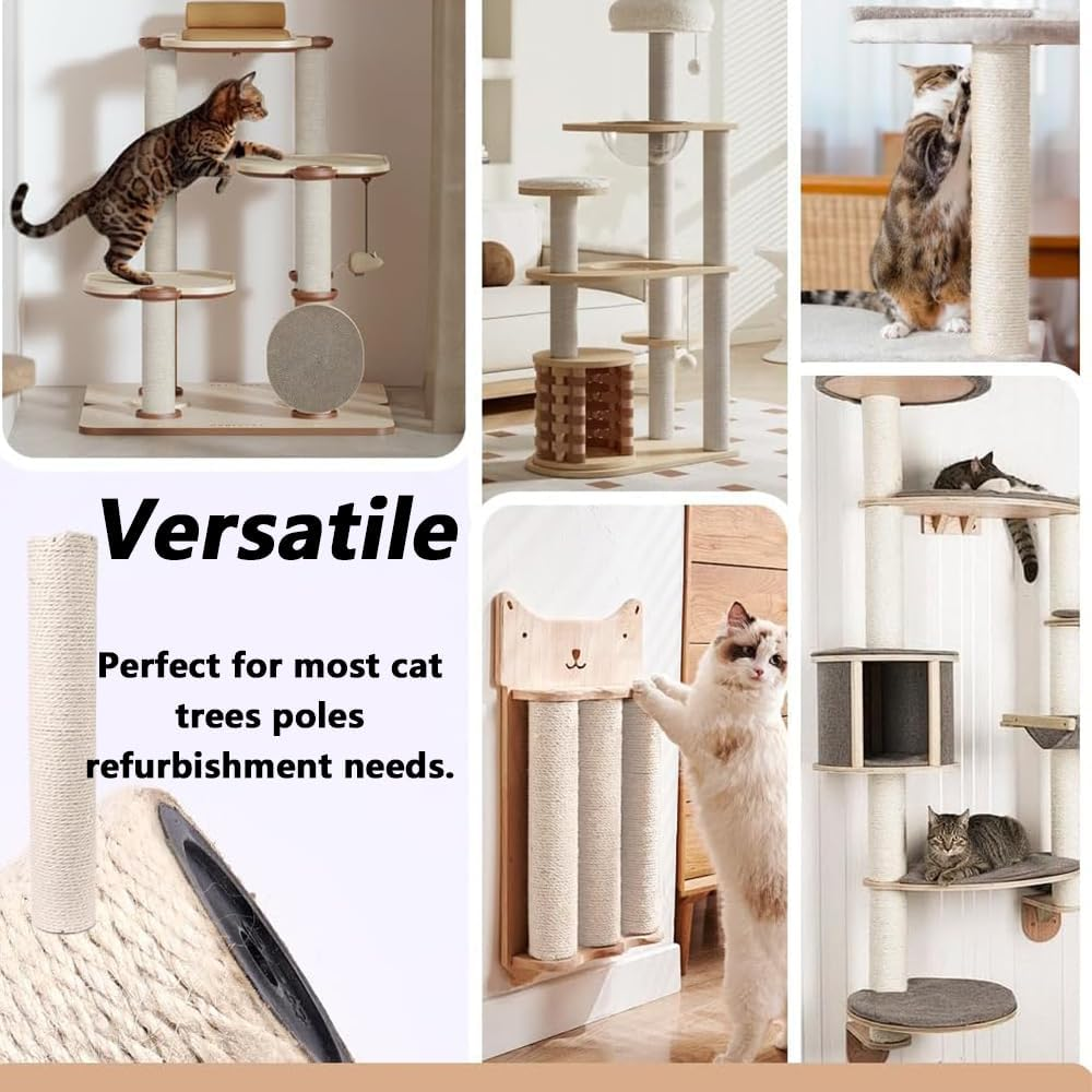 4 Pcs Natural Sisal Replacement Cat Scratching Post, Sisal Cat Climbing Frame, Cat Scratching Post Replacement with M8 Screws,For Kitten Tree Tower Cat Furniture Accessories image number 4