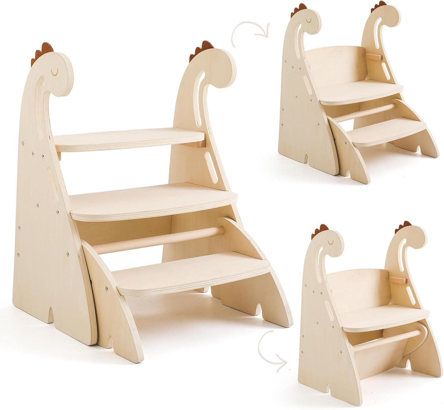 Promise Babe Toddler Step Stool, Adjustable 3 Step Stool for Kids, Toilet Potty Training Stool with Handles, Child Kitchen Counter Stool Helper Cute Wooden Ladder with Non-Slip Mat