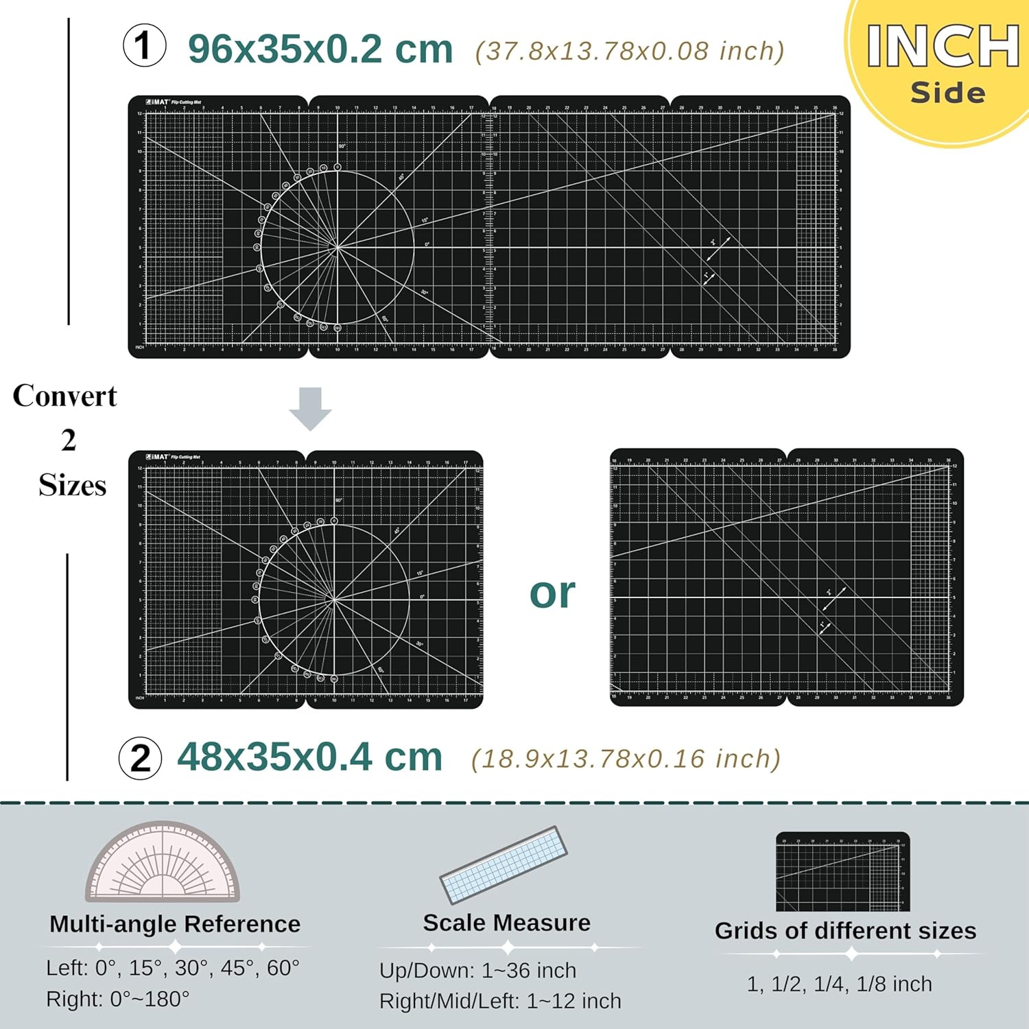 Imat Flip Cutting Mat M Type &ndash; Foldable to A4-Like Size (24&times;35 Cm), Expands to 96&times;35 Cm, Double-Sided (Inches/Cm Scale), Ideal for Craft Projects (Ash Grey) - Ash Grey image number 6